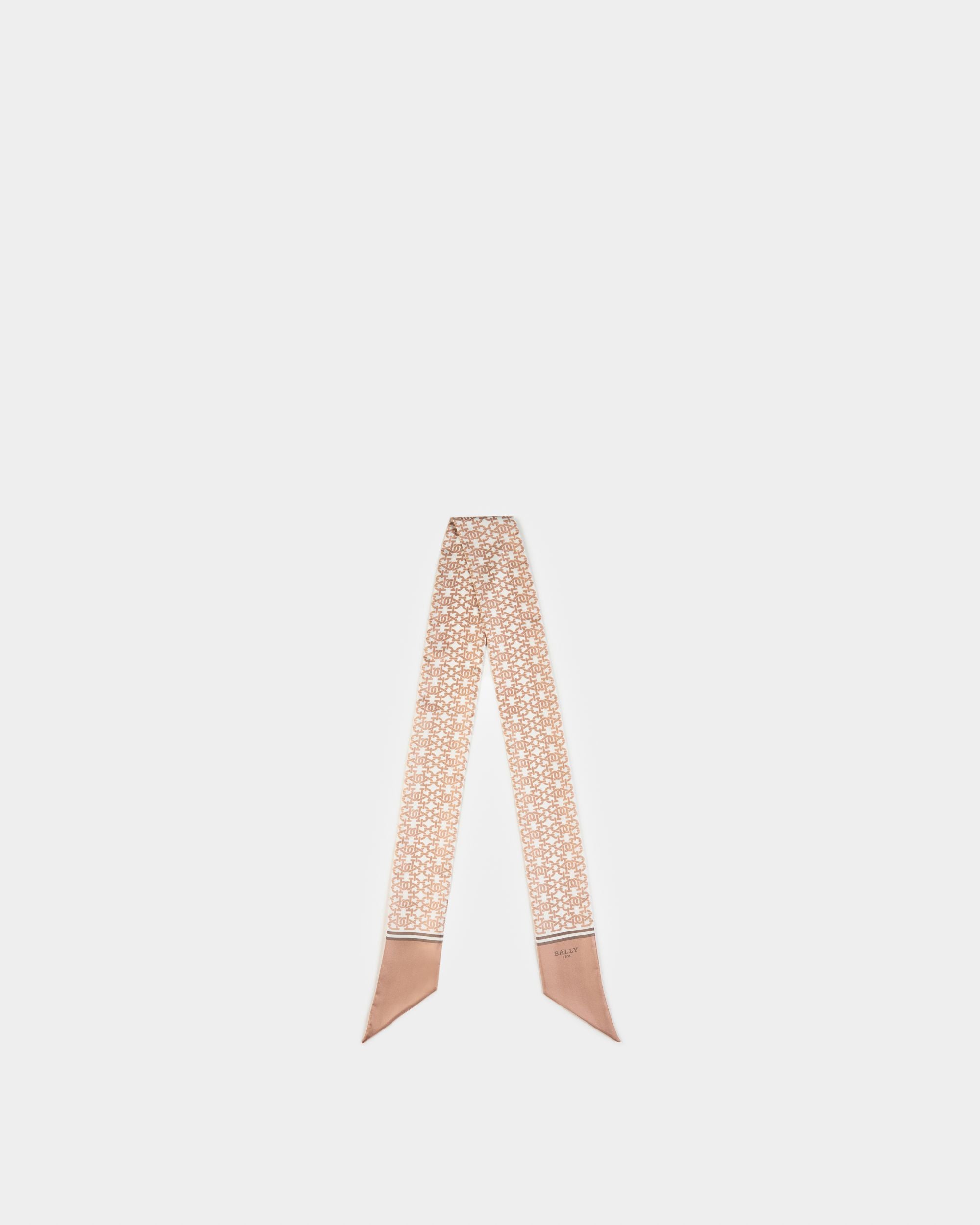 Foulard Con B-Monogram In Seta Rosa Pallido E Tortora - Donna - Bally - 01