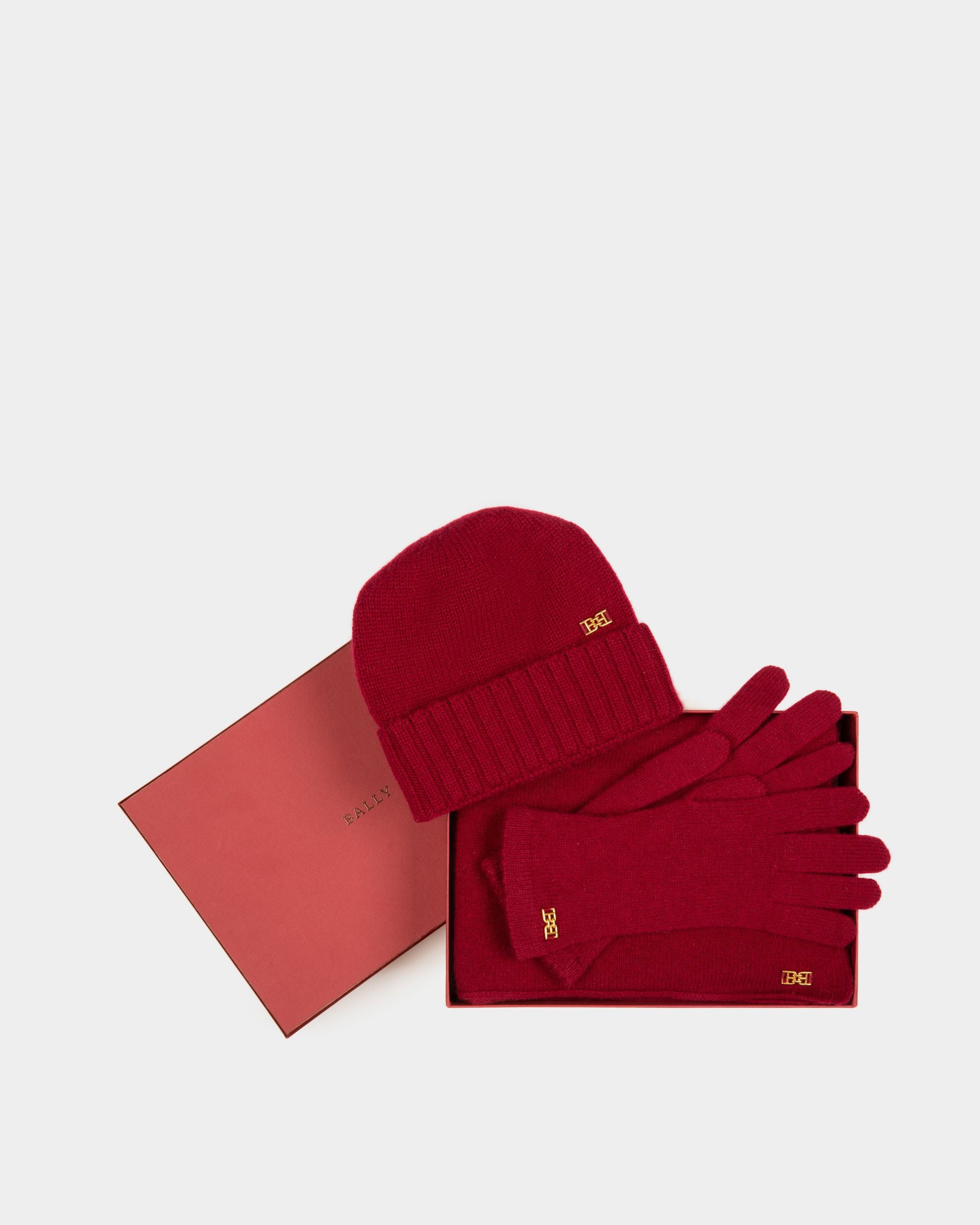 Set Di Accessori Invernali In Cashmere Heritage Red - Donna - Bally - 01