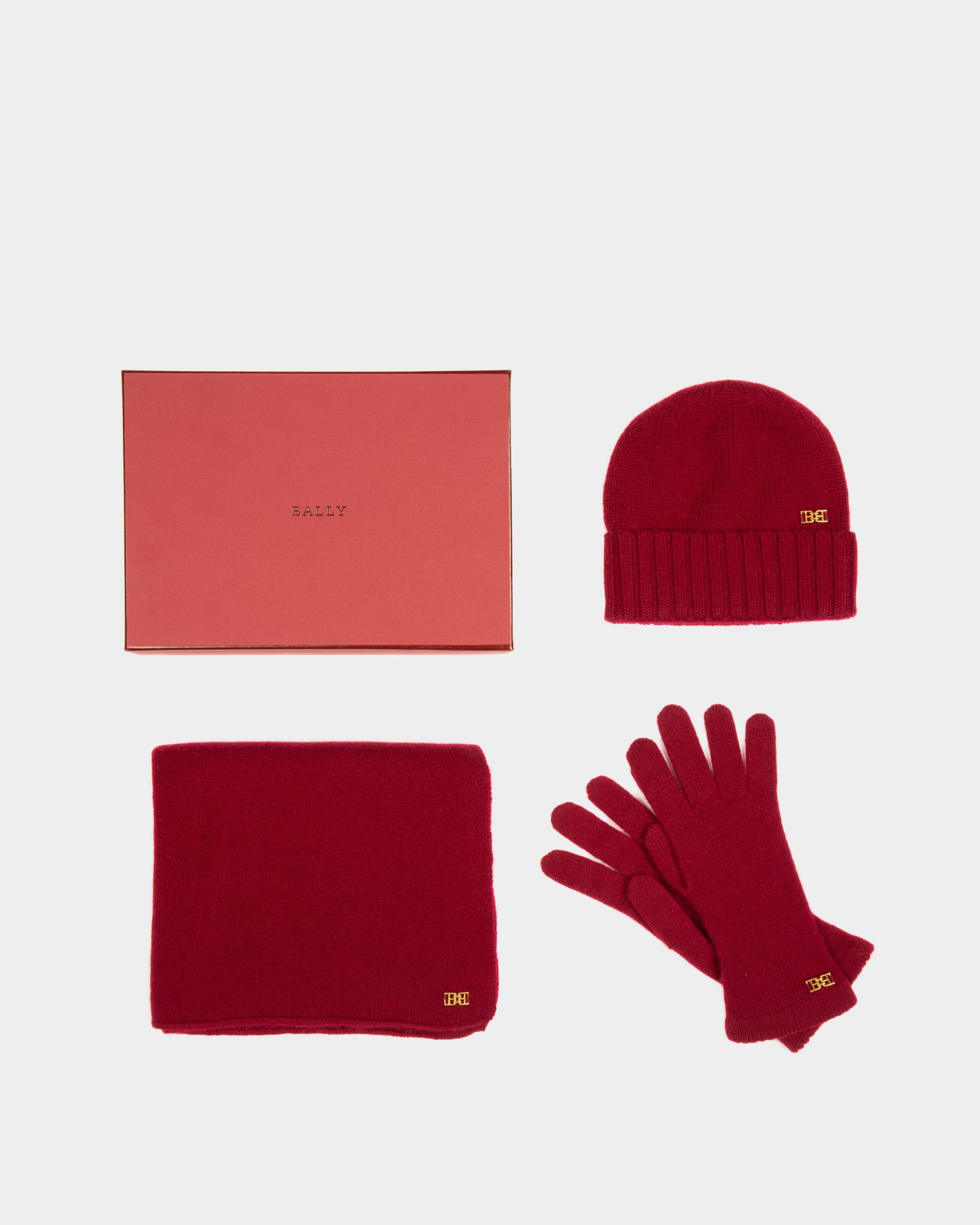 Set Di Accessori Invernali In Cashmere Heritage Red - Donna - Bally - 07