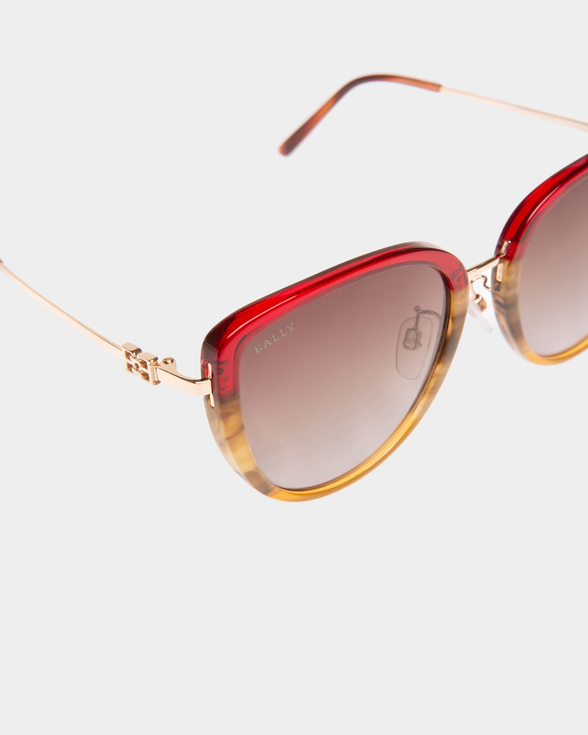 Aura Occhiali Da Sole In Acetato E Metallo Bordeaux Sfumato Con Lenti Marroni - Donna - Bally - 02