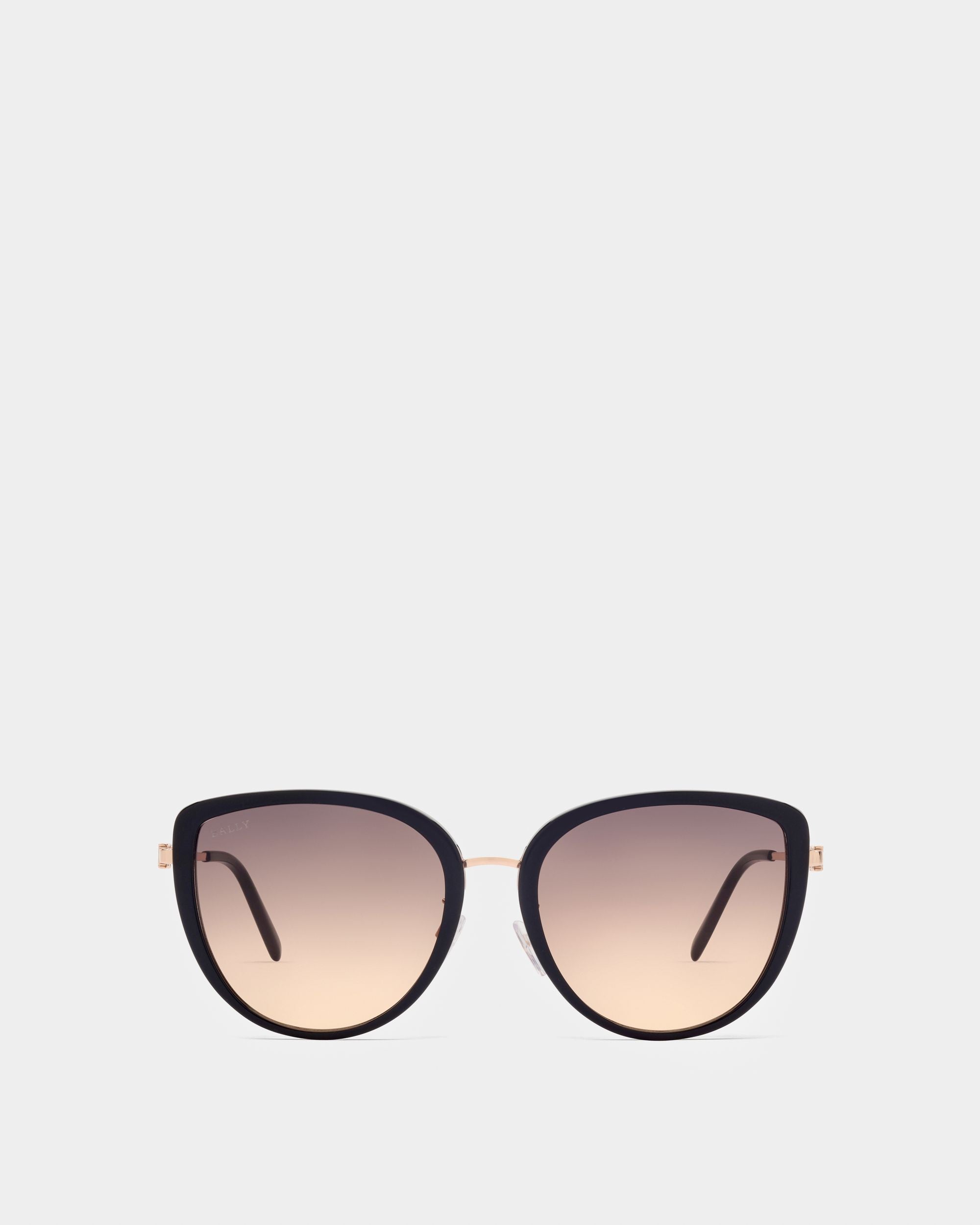 Aura Occhiali Da Sole In Acetato E Metallo Lucido Nero Con Lenti Sfumate Grigio Fumo - Donna - Bally - 01
