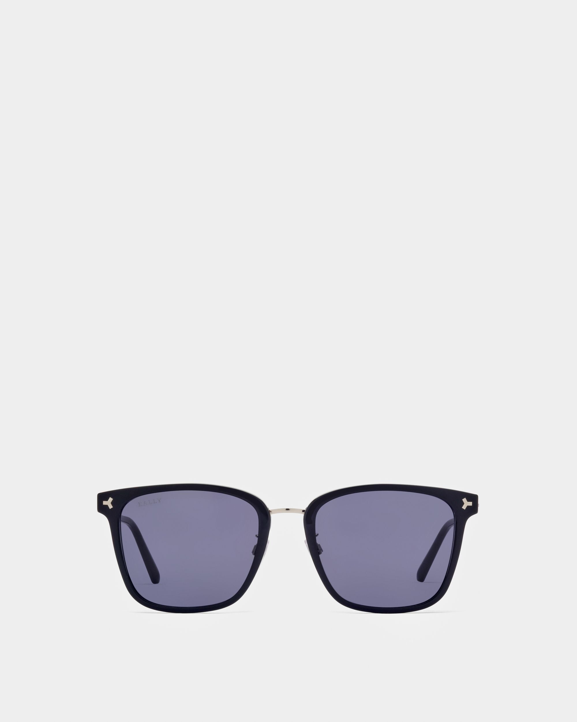 Klaus Occhiali Da Sole In Acetato Nero Lucido Con Lenti Blu Fumo - Uomo - Bally - 01