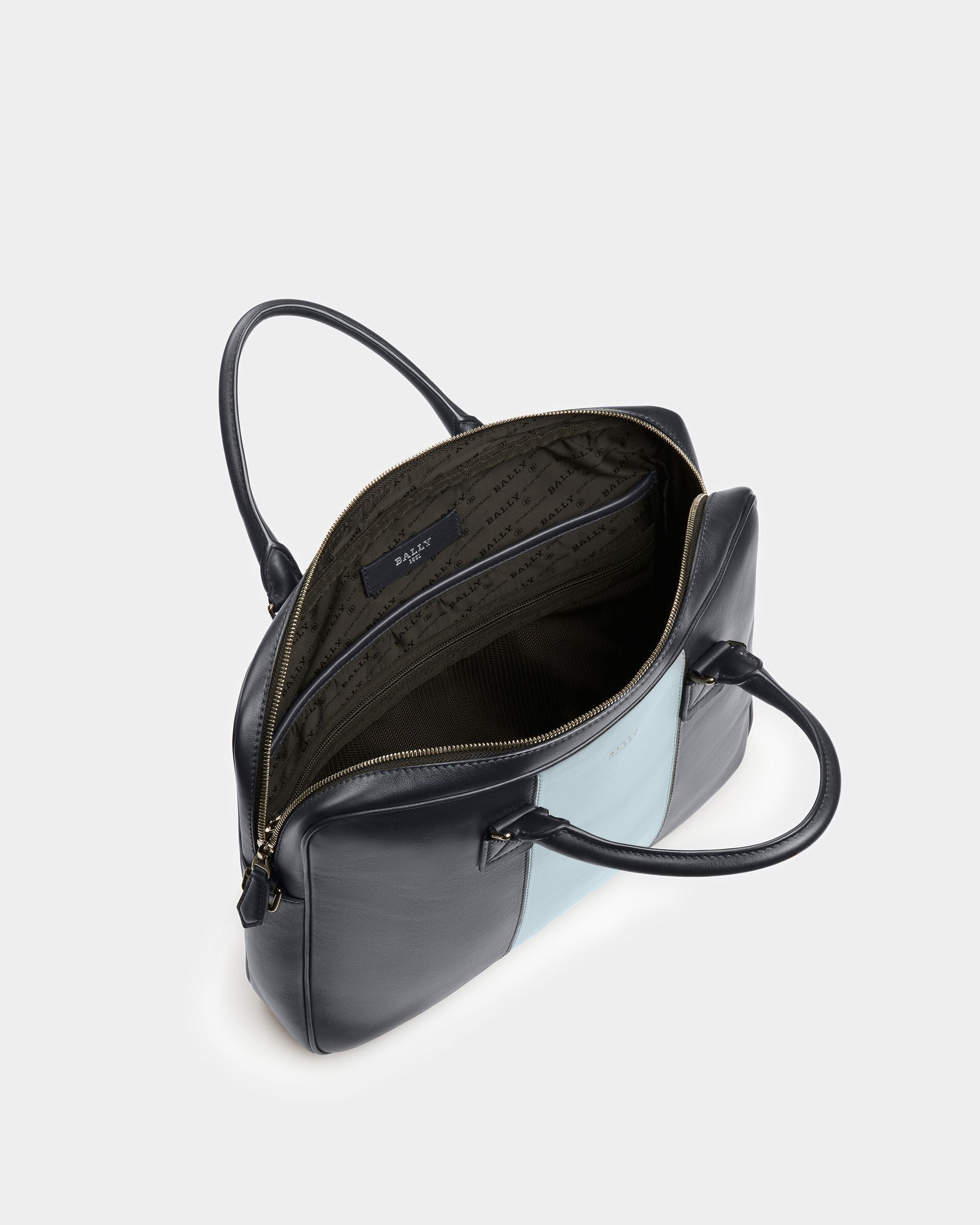 Hesines Borsa Business In Pelle Blu Scuro E Azzurra - Uomo - Bally - 04