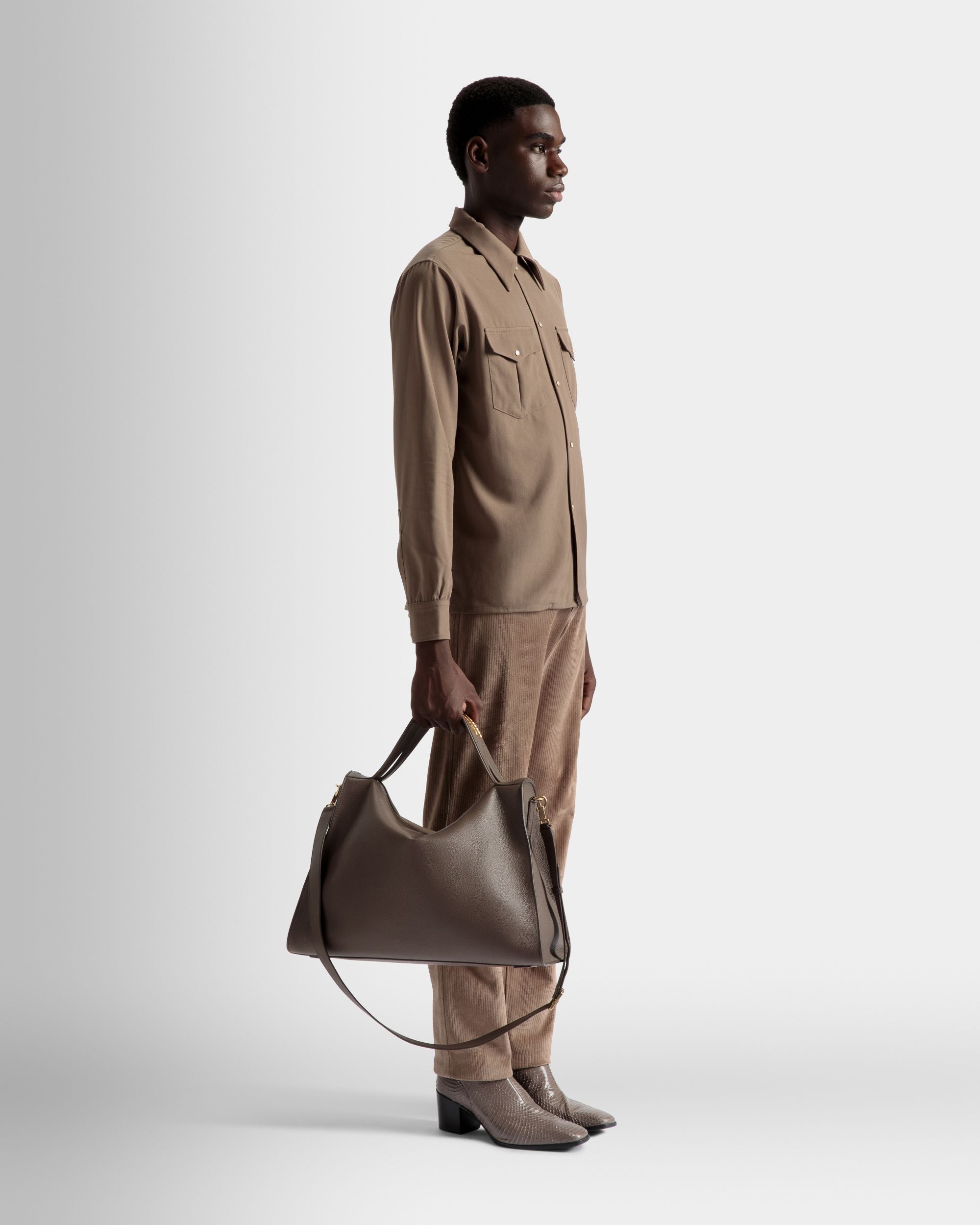 Tote Bag Arkle Soft In Pelle Grigia - Uomo - Bally - 02