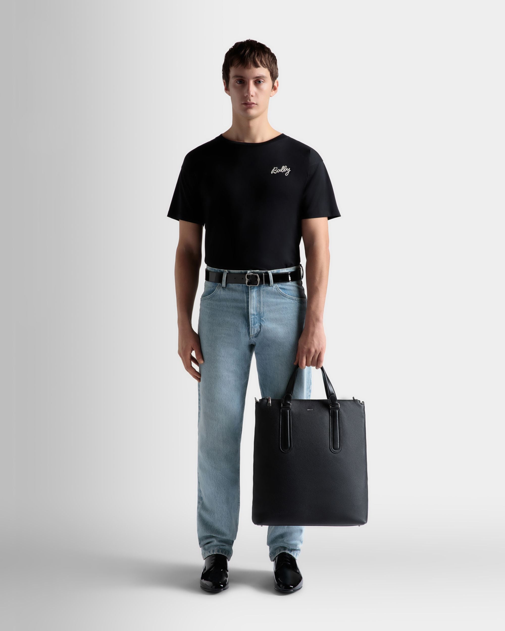 Tote Bag Spin In Pelle Zigrinata Nera - Uomo - Bally - 02