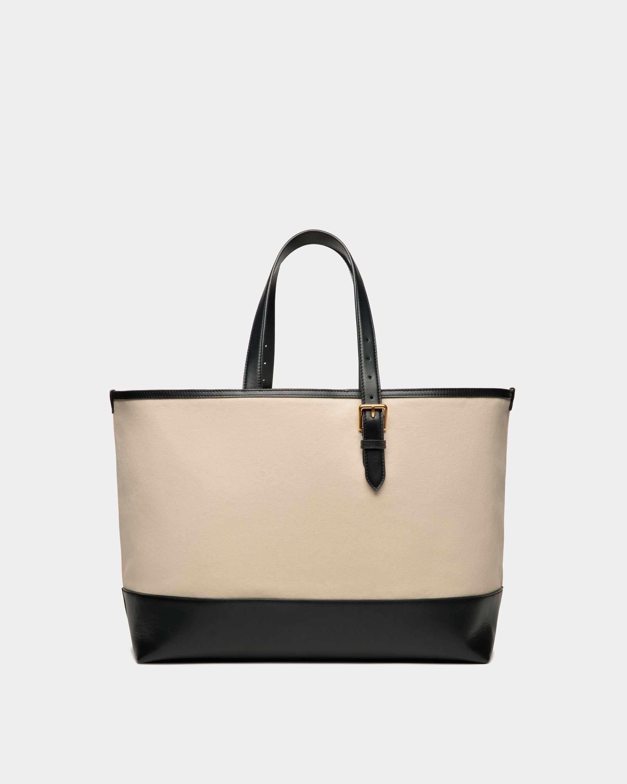 Tote Bag Summer Capsule In Tela E Pelle Color Naturale E Navy Blue - Uomo - Bally - 02