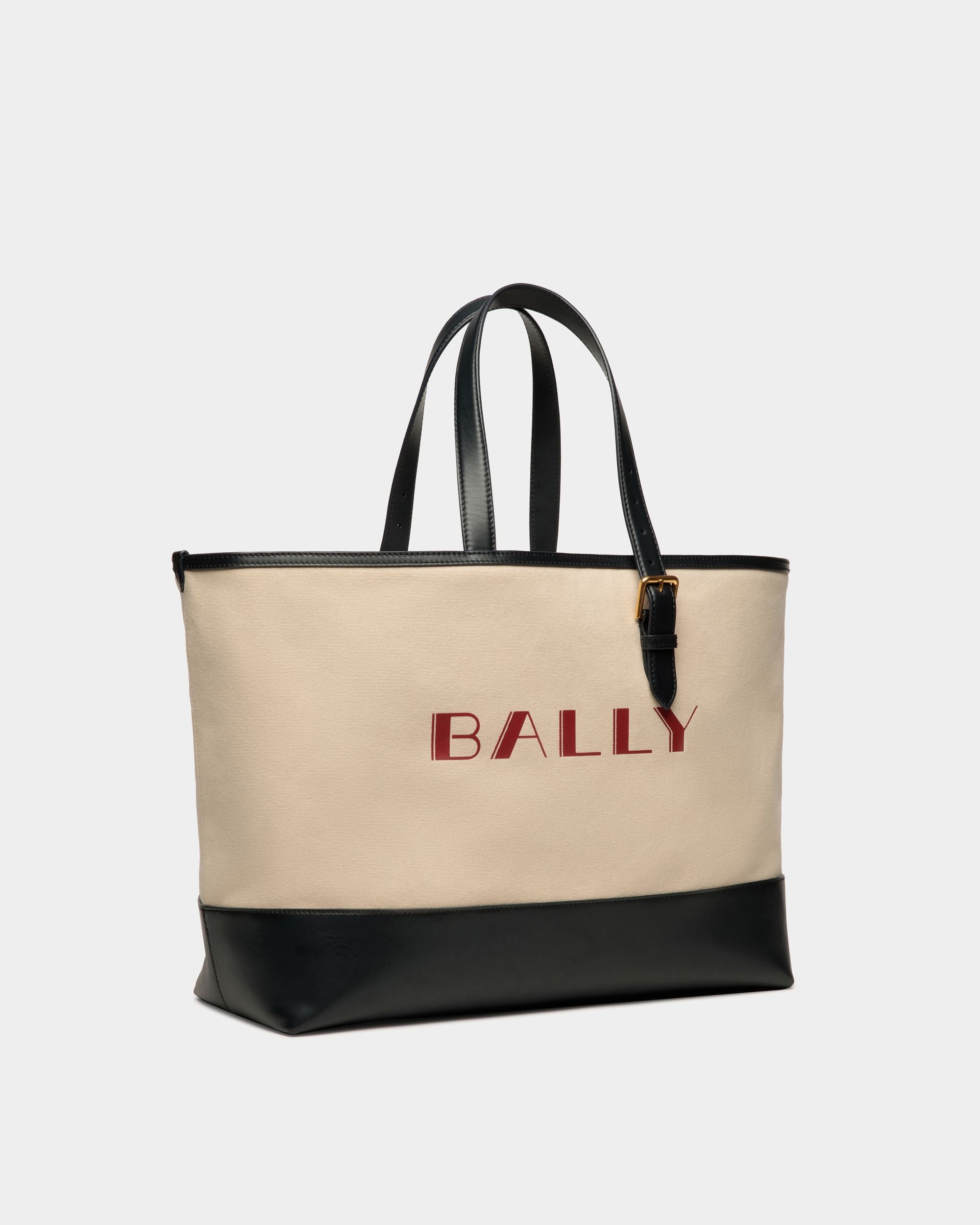 Tote Bag Summer Capsule In Tela E Pelle Color Naturale E Navy Blue - Uomo - Bally - 03