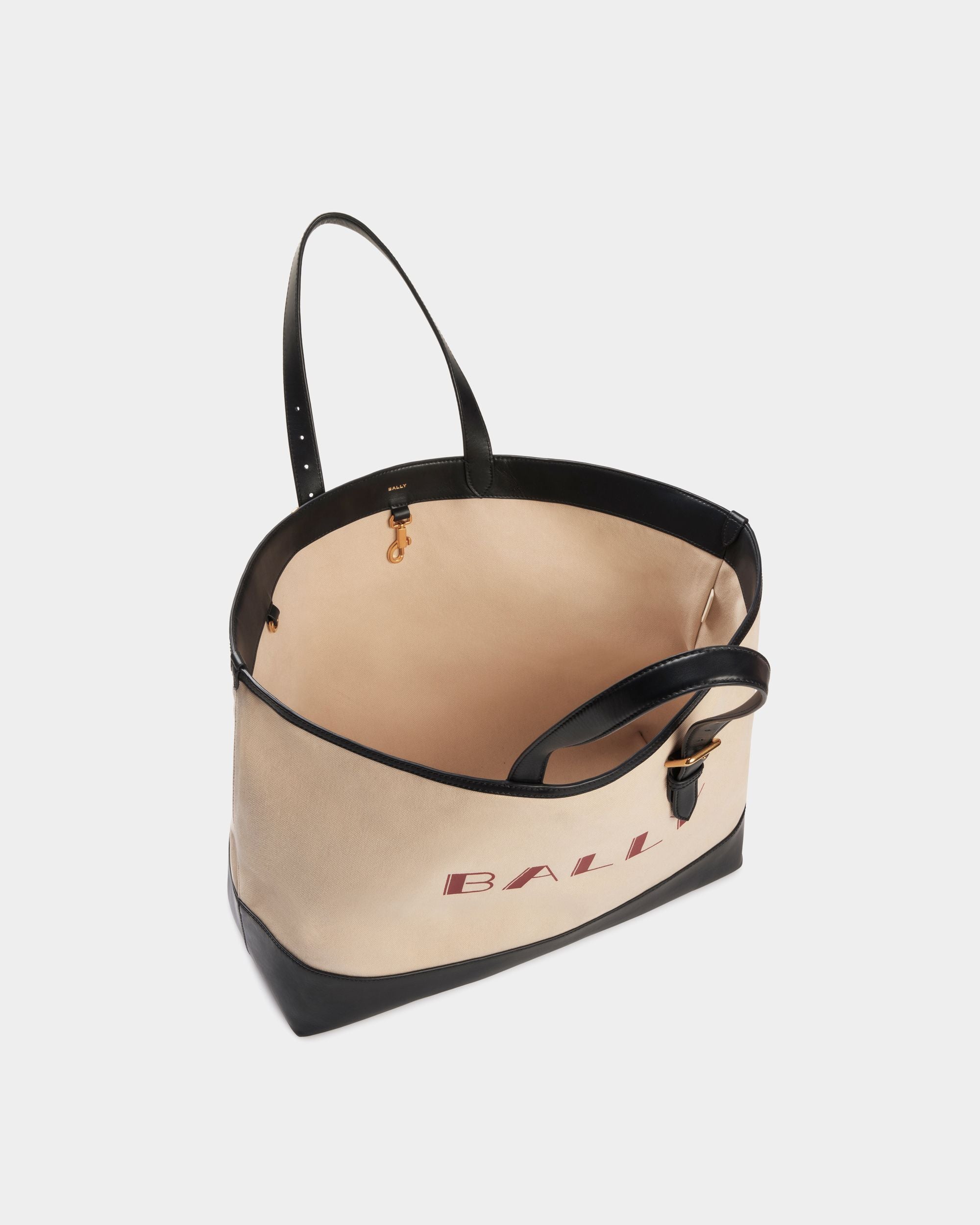 Tote Bag Summer Capsule In Tela E Pelle Color Naturale E Navy Blue - Uomo - Bally - 04
