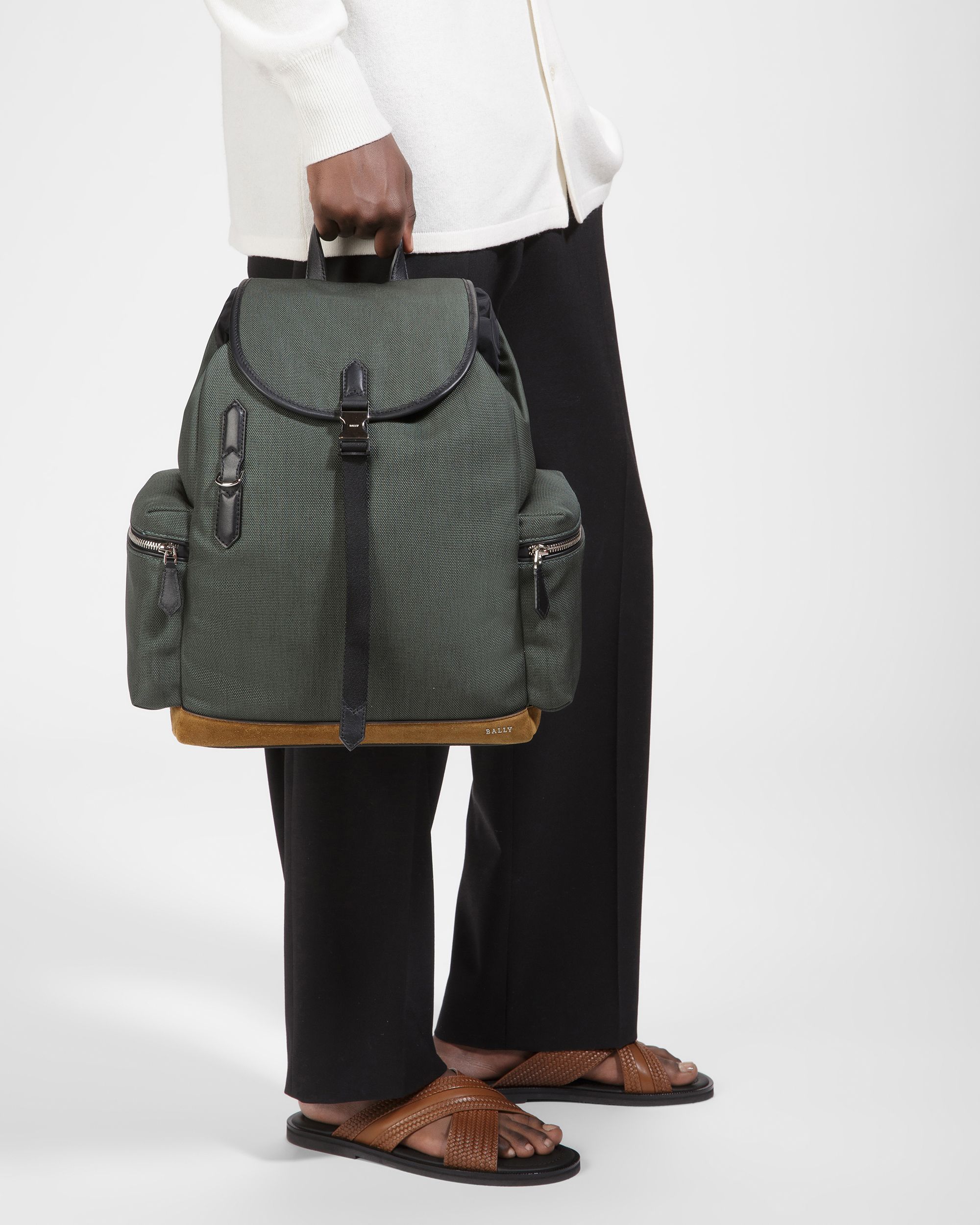 Cliford Small Zaino In Pelle E Nylon Verde Salvia - Uomo - Bally - 02