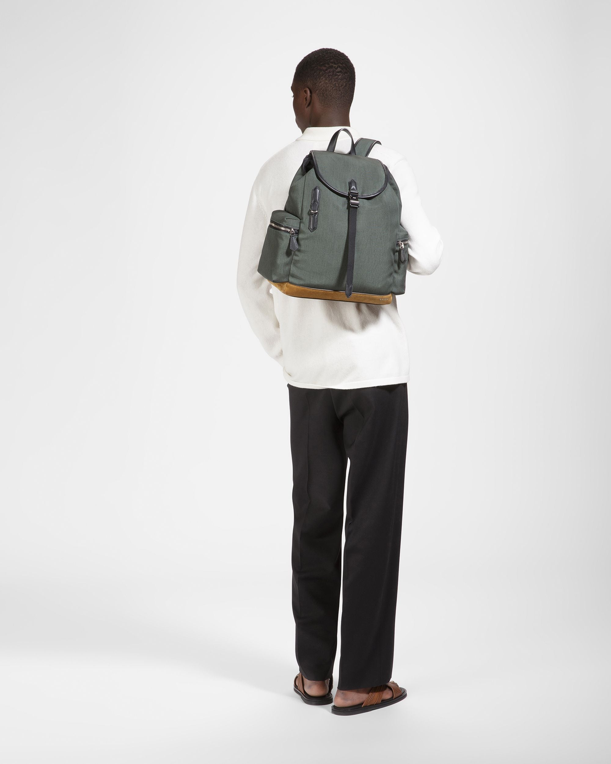 Cliford Small Zaino In Pelle E Nylon Verde Salvia - Uomo - Bally - 06