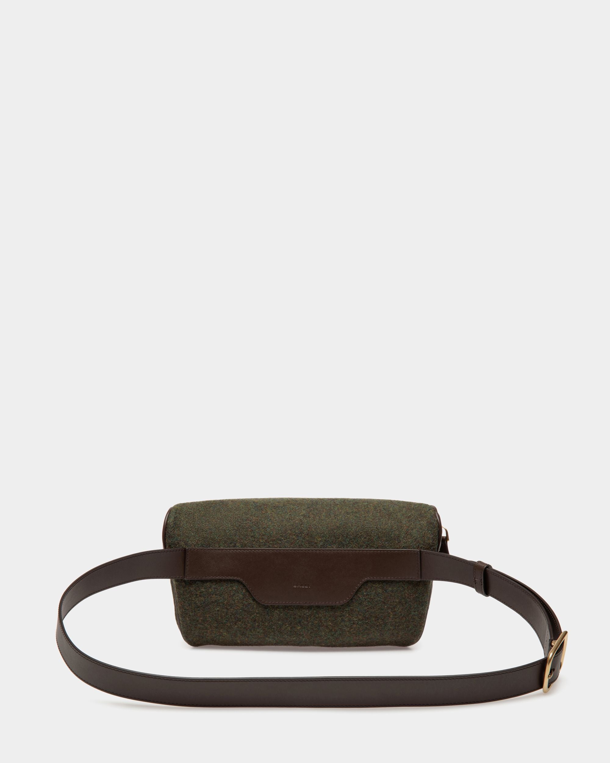 Marsupio Winter Capsule In Lana Verde Scuro E Pelle Color Ebano Con Ricamo Alpine Flowers - Uomo - Bally - 02