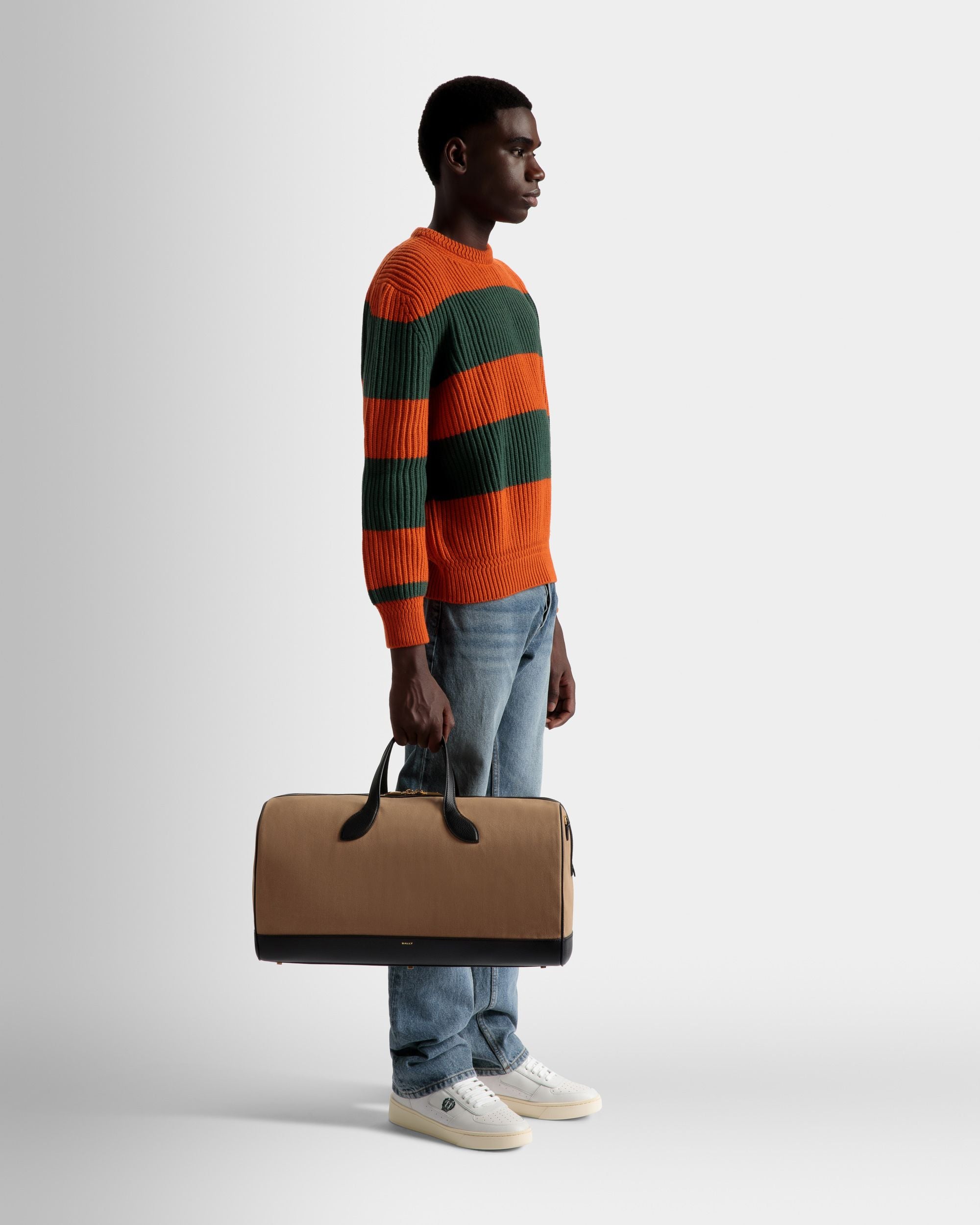 Borsa Weekender Bar In Pelle E Tessuto Color Sabbia E Nero - Uomo - Bally - 02