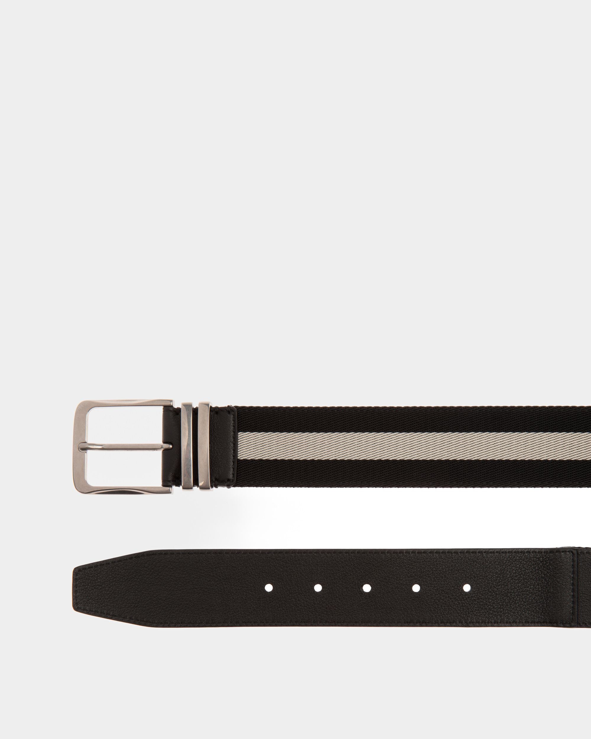 Cintura Casual Fissa Da 40 Mm In Tessuto E Pelle Neri - Uomo - Bally - 02