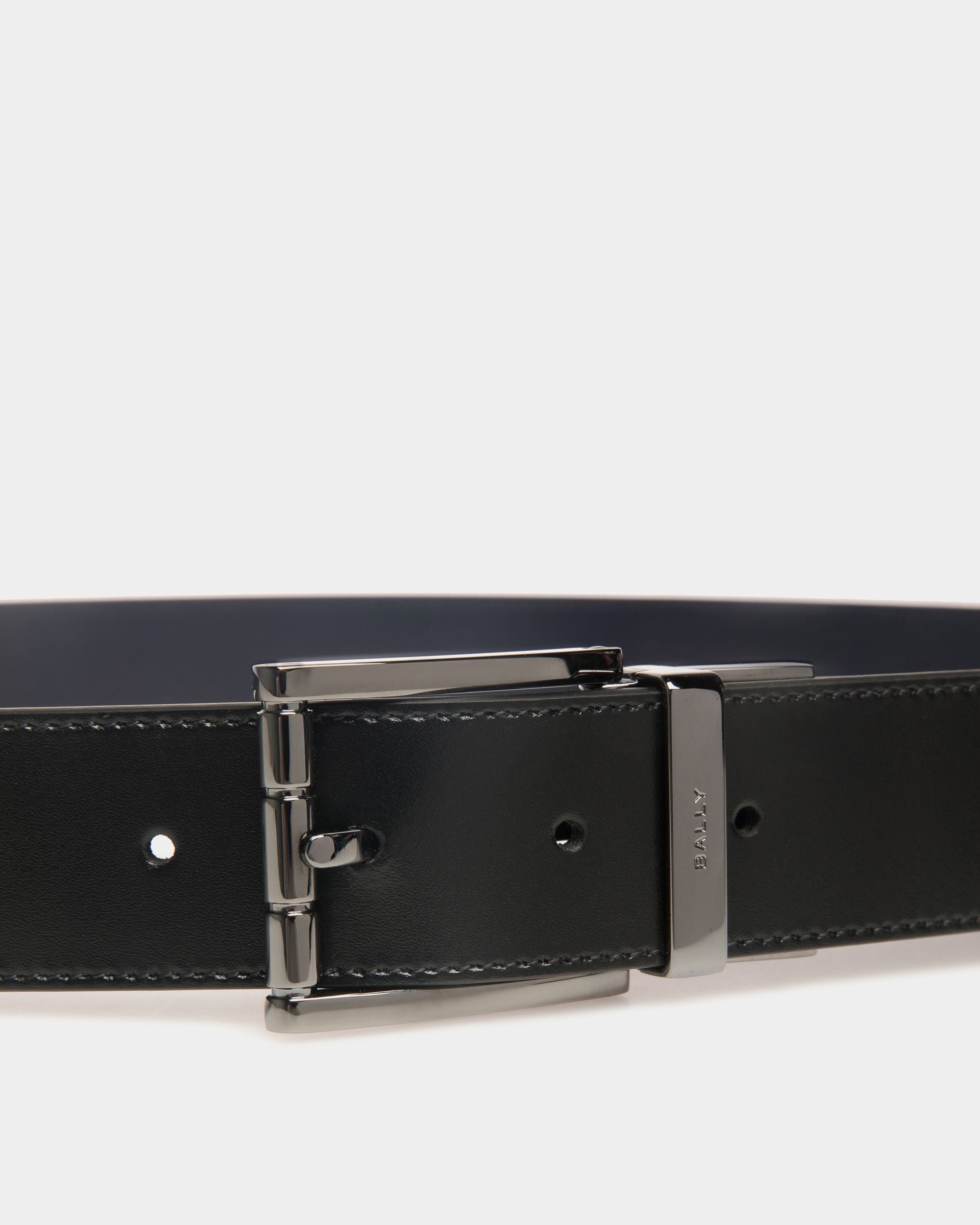 Cintura Regolabile E Reversibile Astory 35 mm In Pelle Nera E Navy Blue - Uomo - Bally - 03