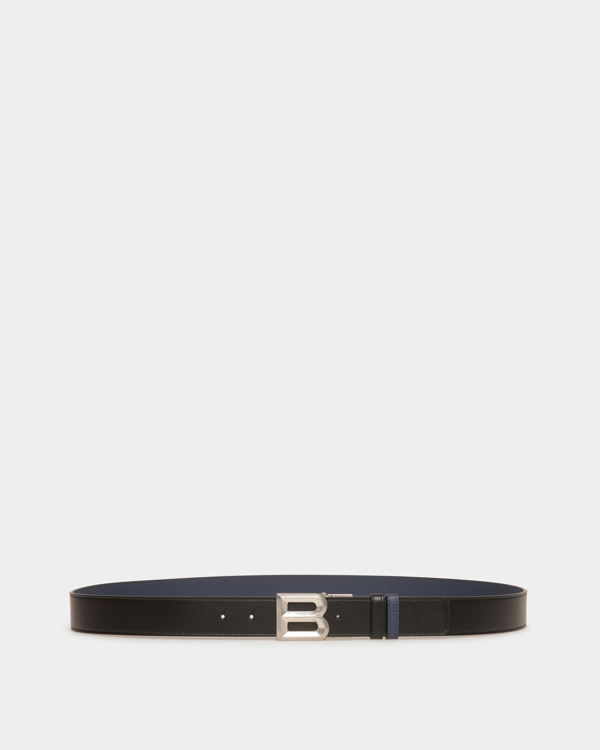 Cintura B Bold 35 mm Regolabile E Reversibile In Pelle Nera E Blu Marino - Uomo - Bally - 01