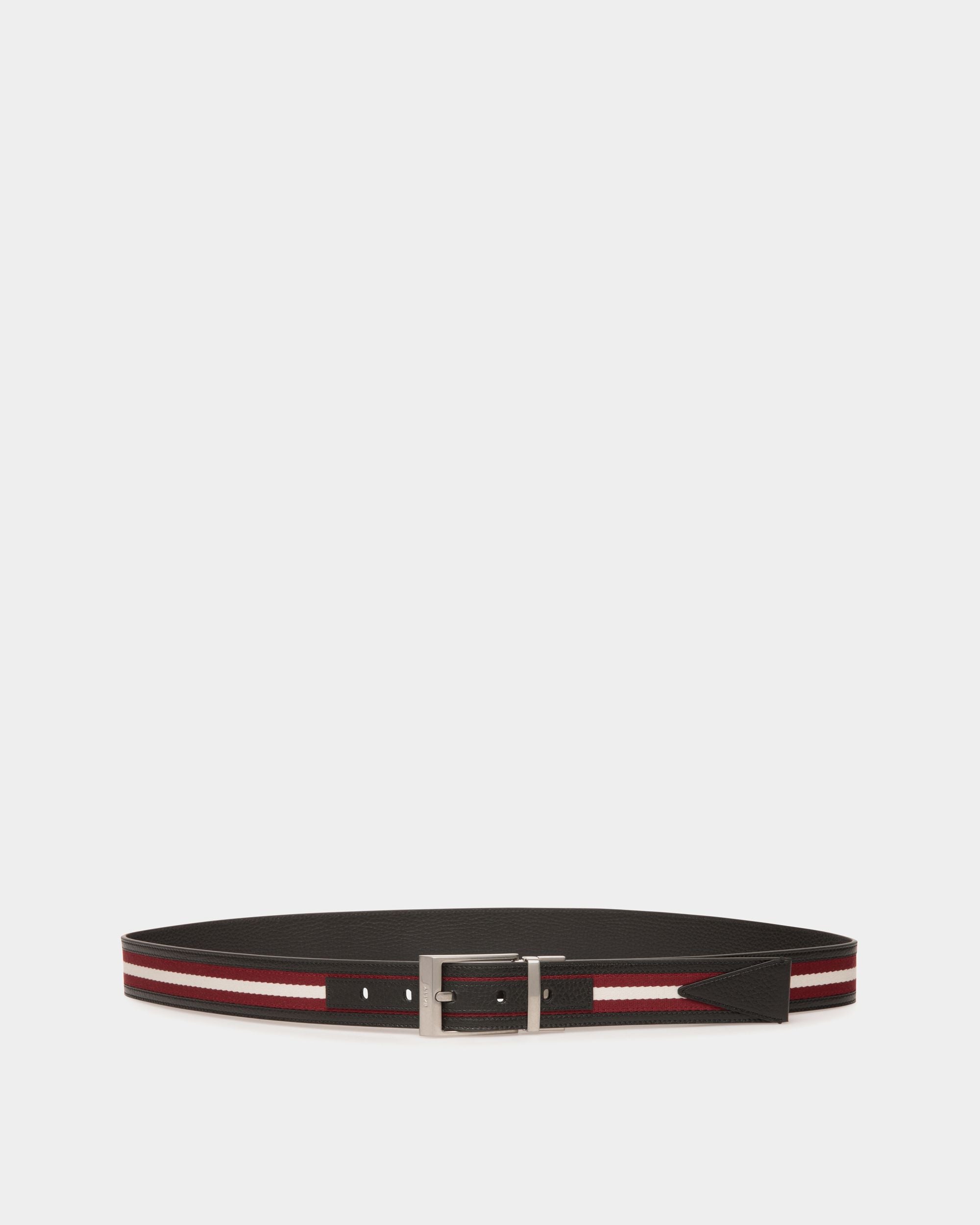 Cintura Shiffie 35 mm In Pelle E Tessuto Rosso, Bianco E Nero - Uomo - Bally - 01