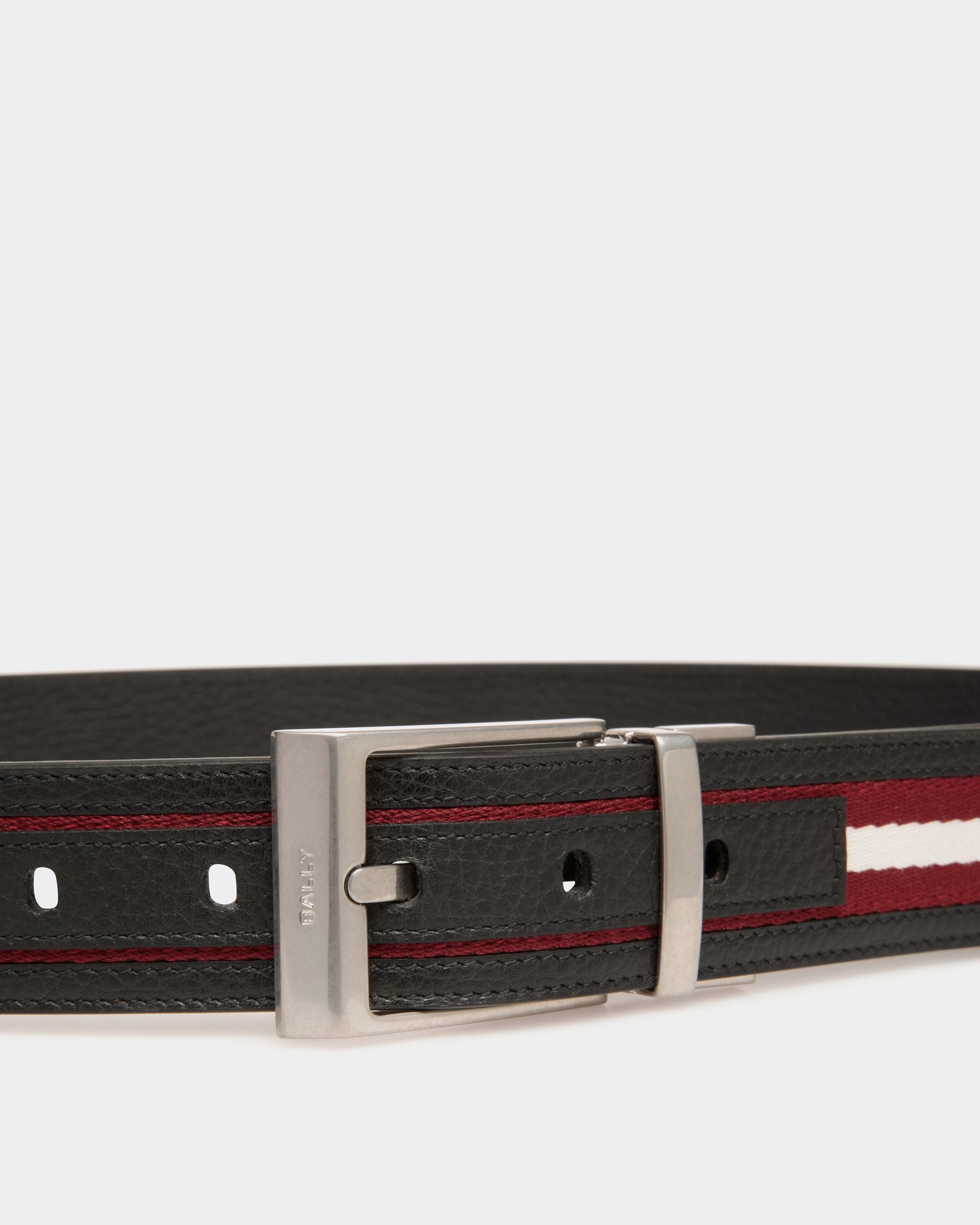 Cintura Shiffie 35 mm In Pelle E Tessuto Rosso, Bianco E Nero - Uomo - Bally - 03
