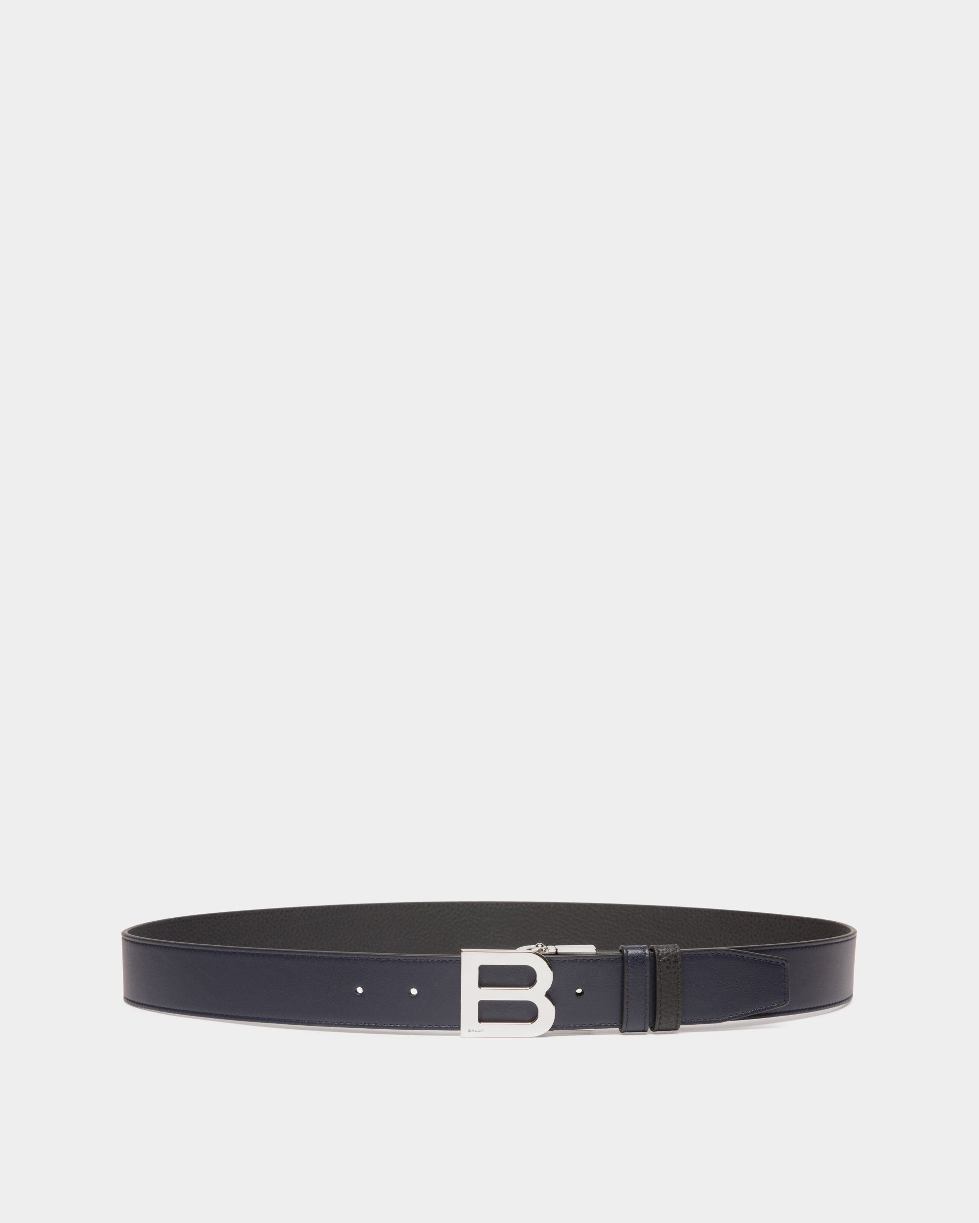 Cintura Regolabile E Reversibile B Logo 35 mm In Pelle Navy Blue E Nera - Uomo - Bally - 01