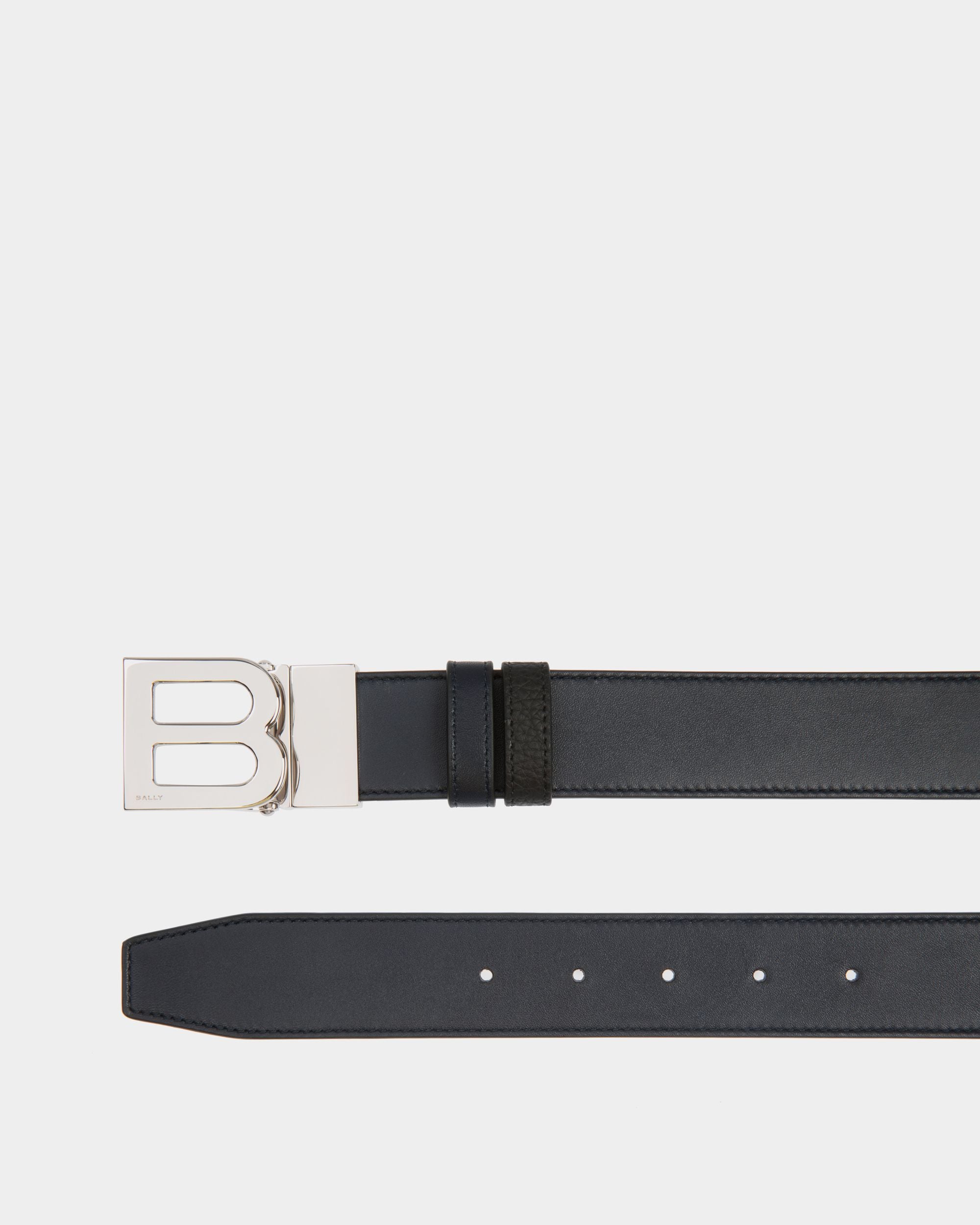 Cintura Regolabile E Reversibile B Logo 35 mm In Pelle Navy Blue E Nera - Uomo - Bally - 02