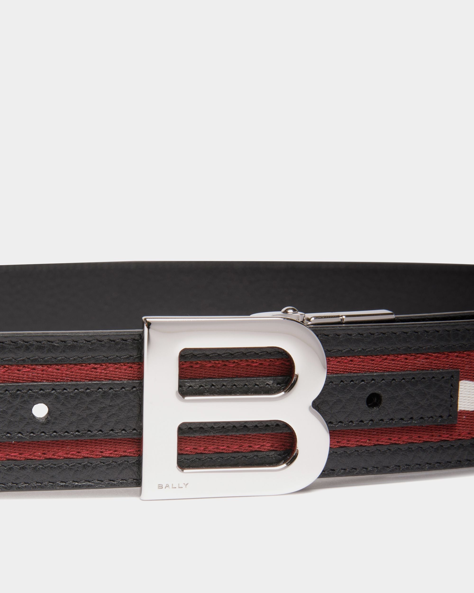 Cintura Reversibile B Logo 35 mm In Pelle E Tessuto Rosso E Bianco - Uomo - Bally - 04