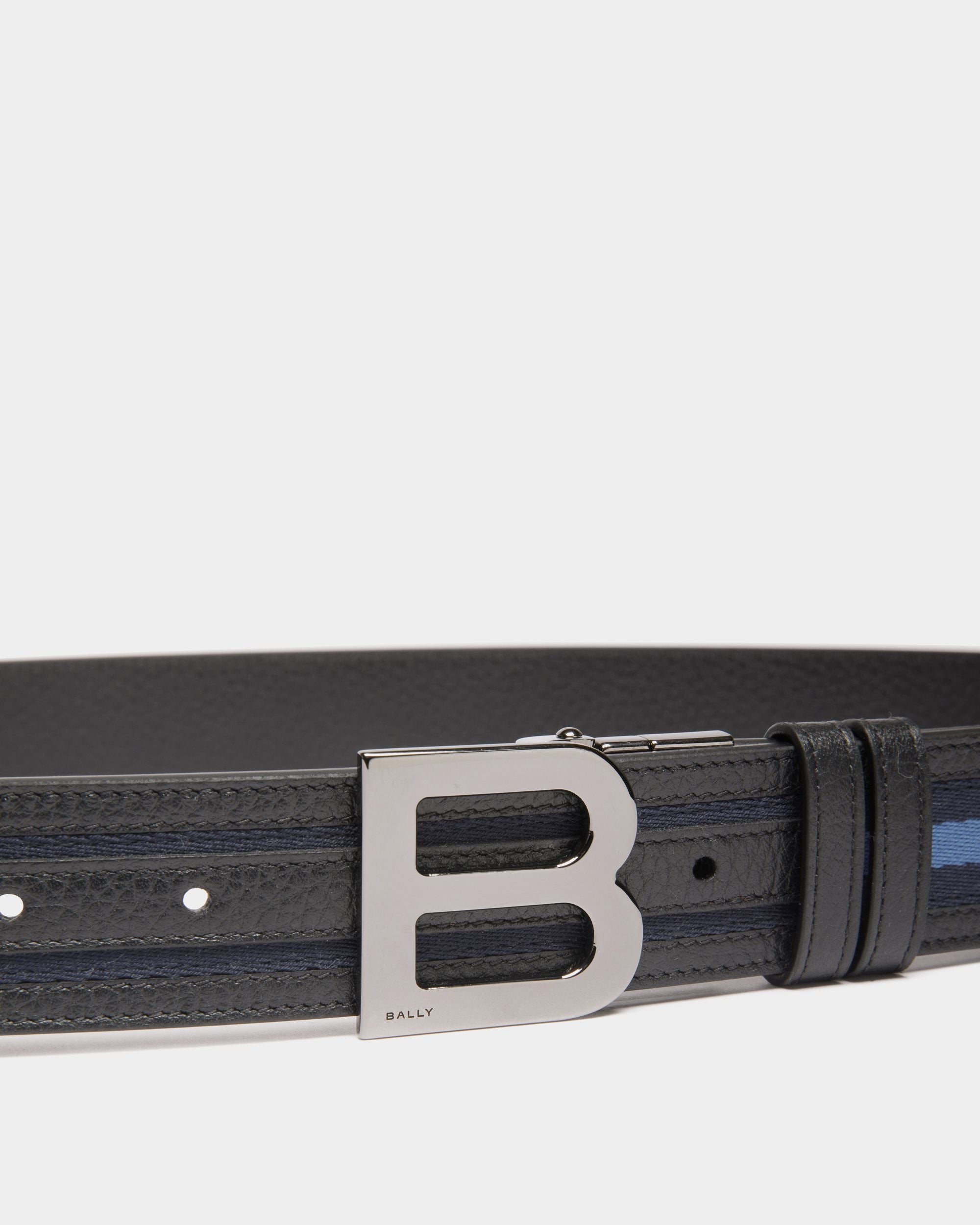 Cintura Reversibile B Logo 35 mm In Tessuto E Pelle Navy Blue E Light Blue - Uomo - Bally - 03