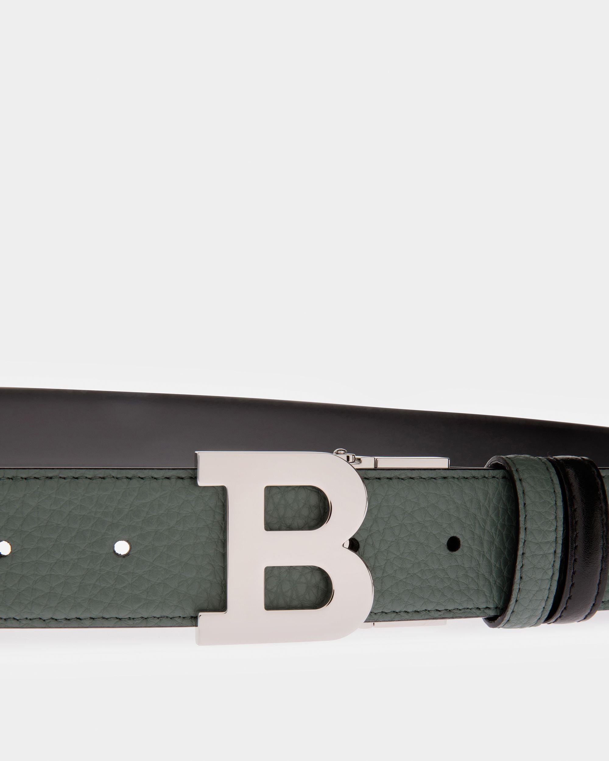 B Buckle Cintura In Pelle Nera E Verde Salvia - Uomo - Bally - 02