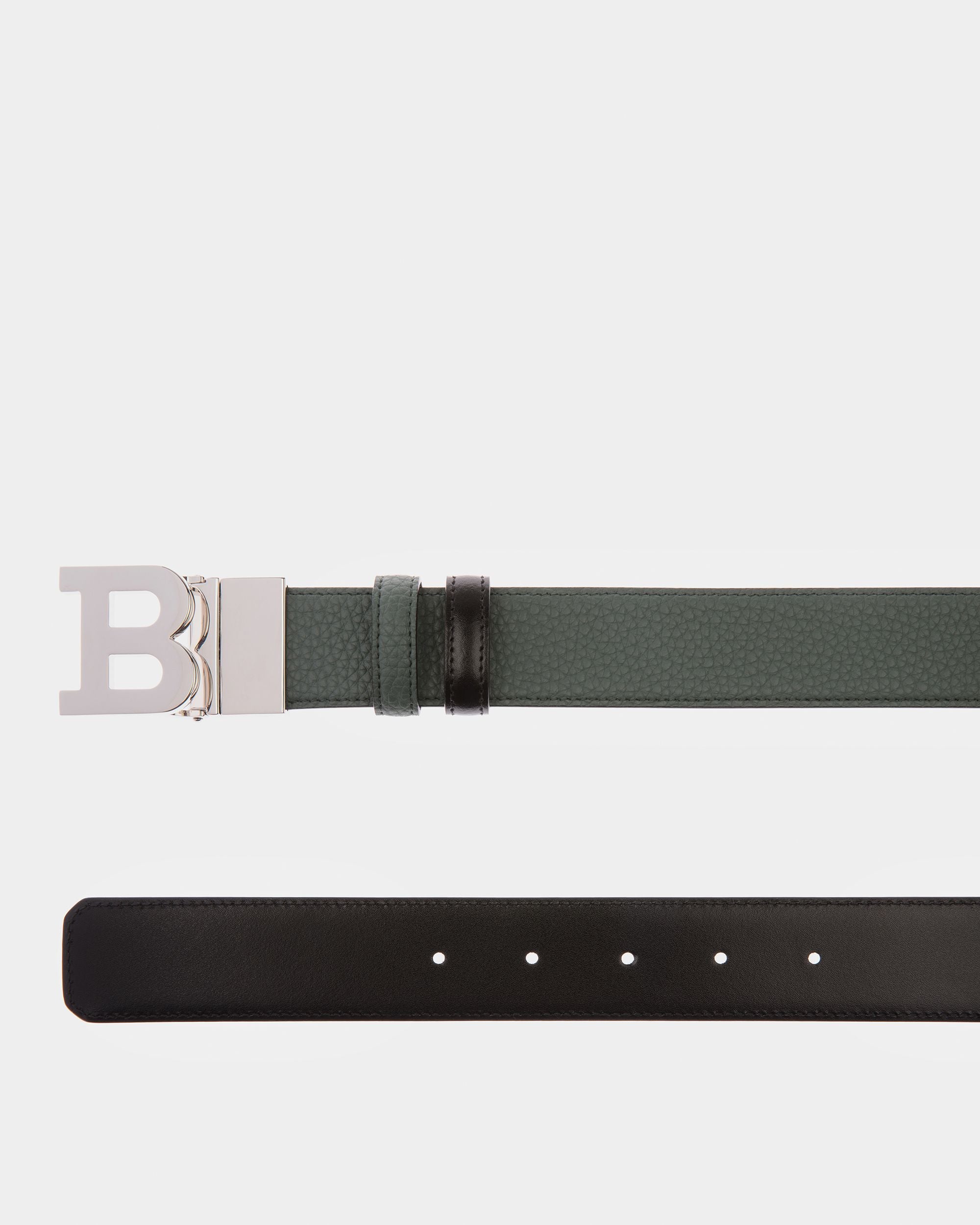 B Buckle Cintura In Pelle Nera E Verde Salvia - Uomo - Bally - 03
