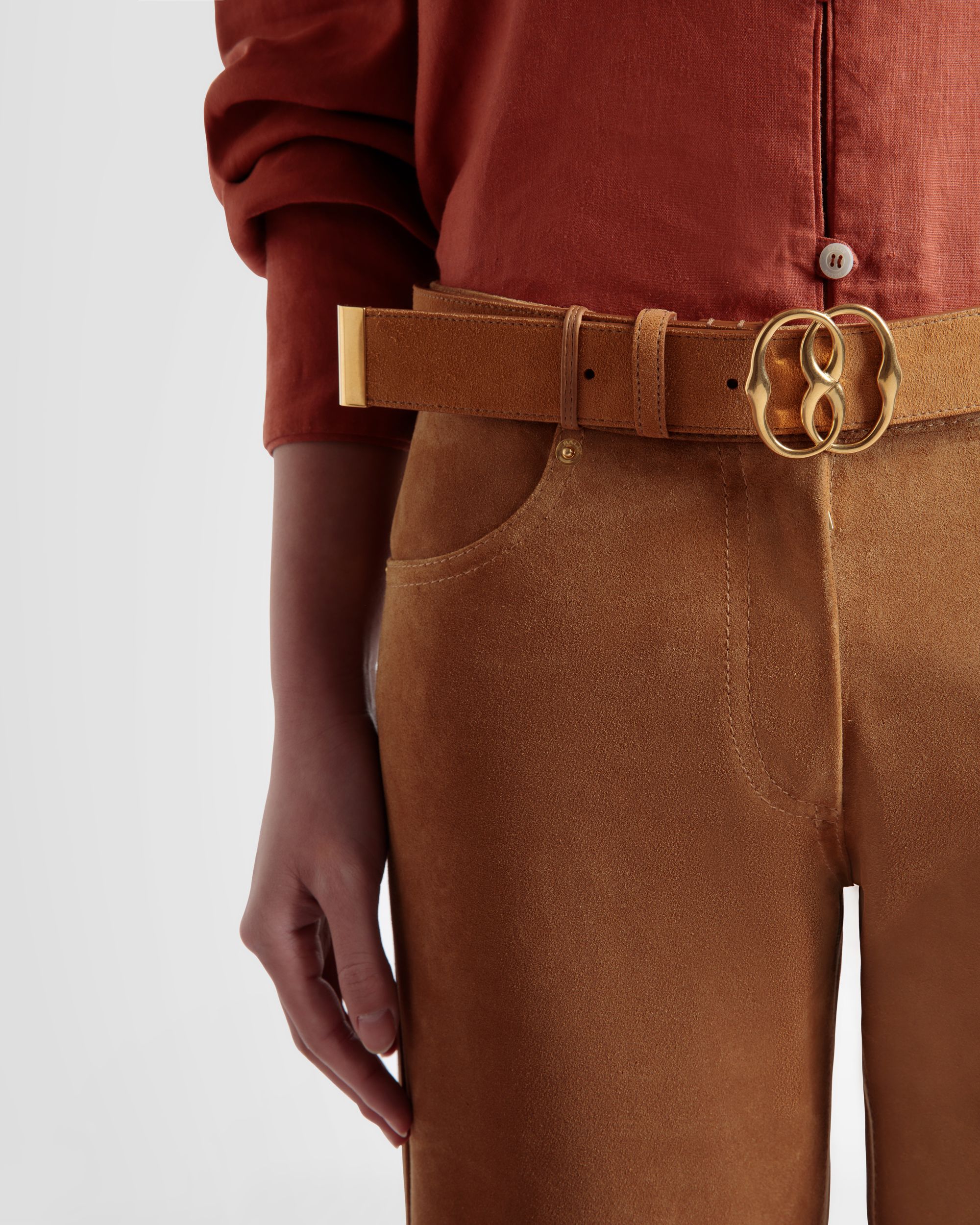 Cintura Emblem 35 mm In Pelle Scamosciata Beige - Uomo - Bally - 03