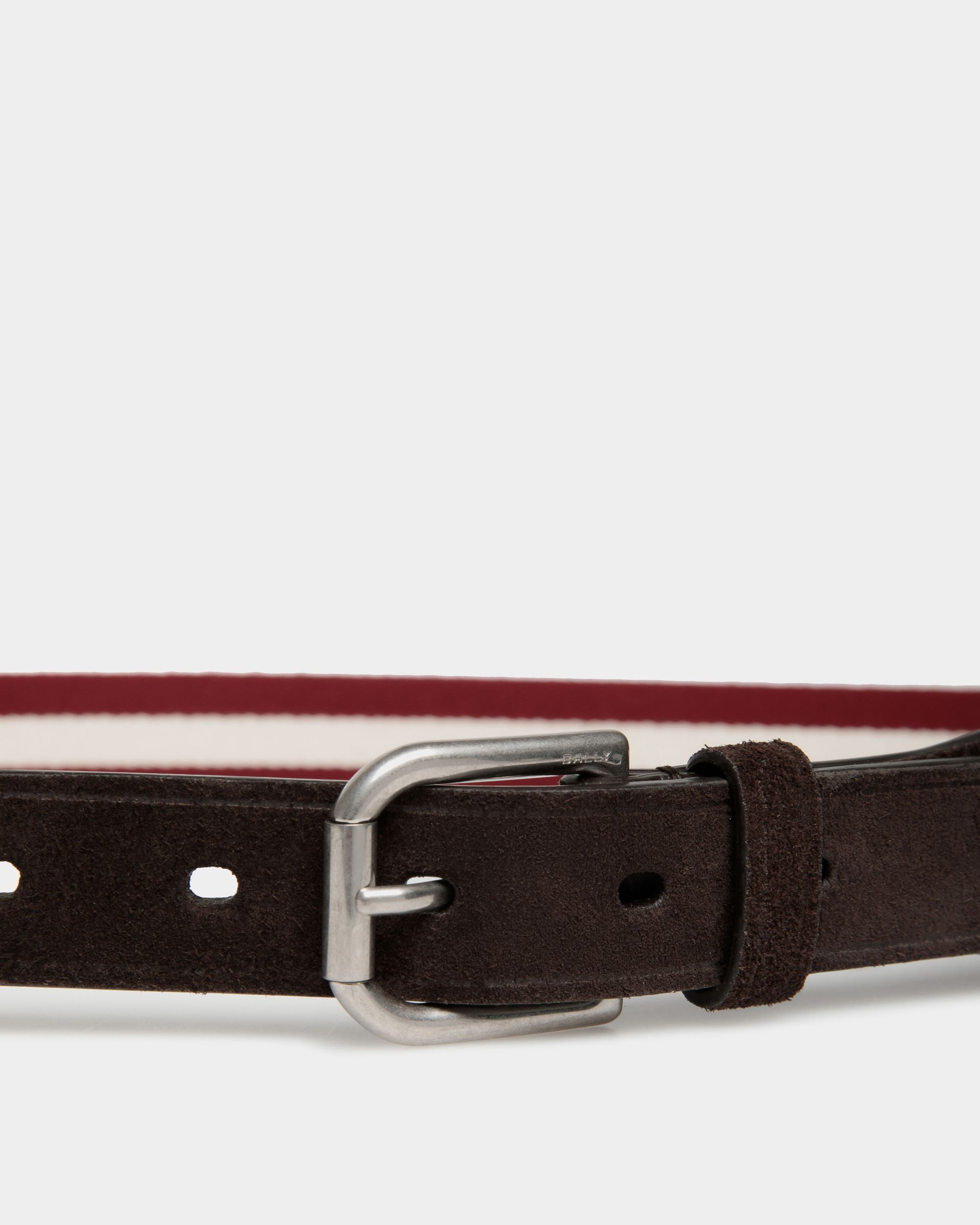 Cintura Melvin 35 mm In Tessuto Rosso E Bianco E Pelle Scamosciata - Uomo - Bally - 03