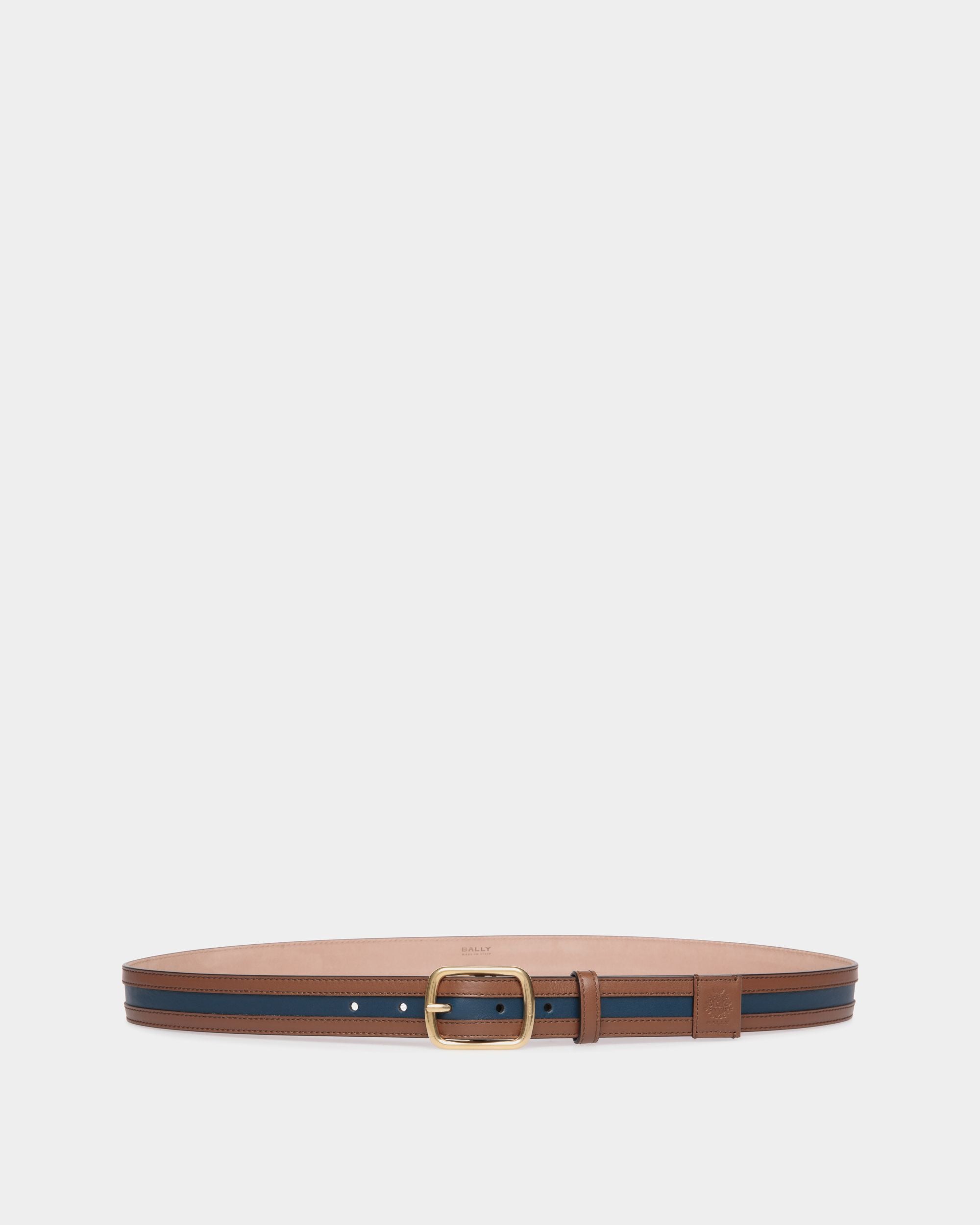 Cintura Orson 30 mm In Pelle Marrone E Navy Blue - Uomo - Bally - 01