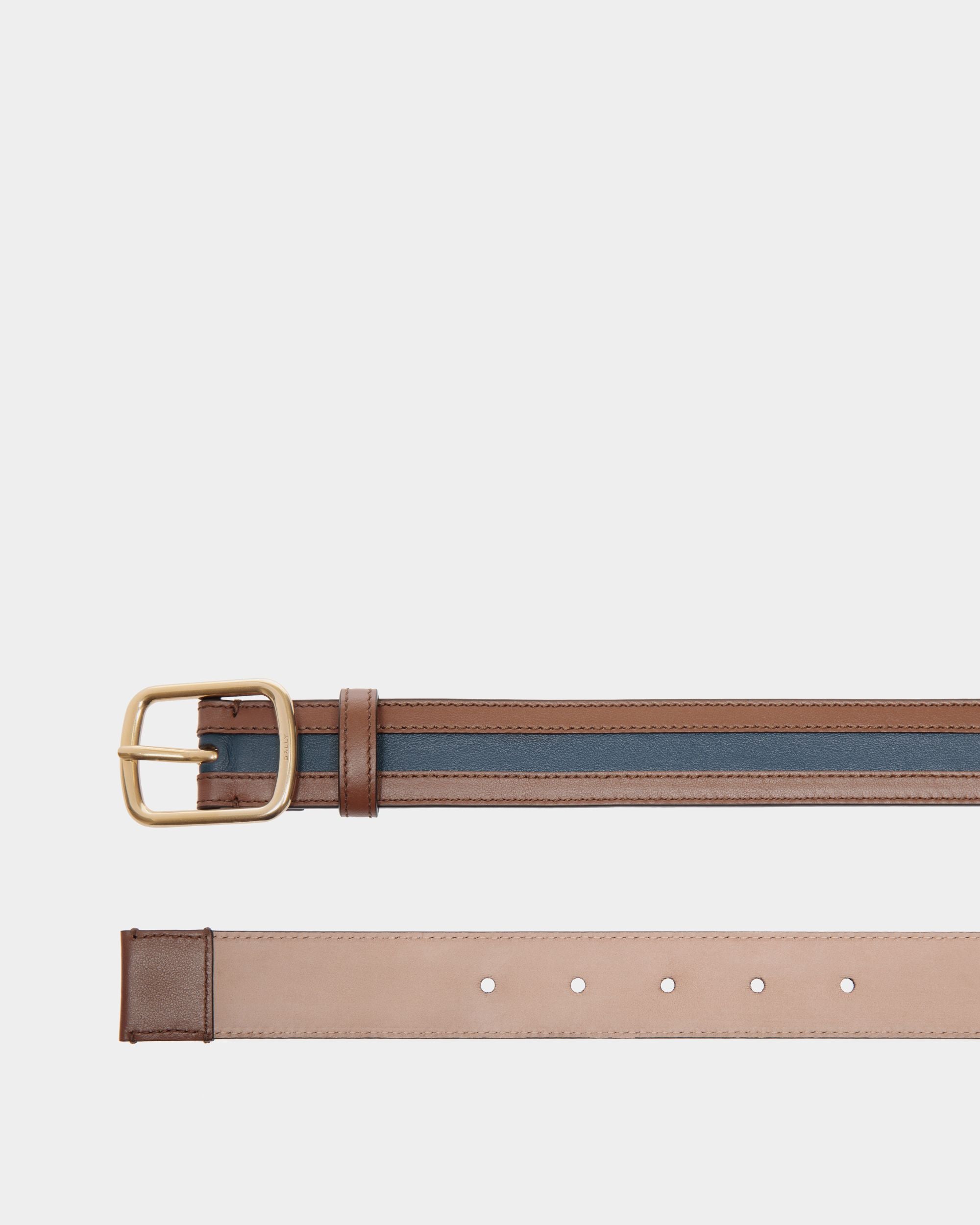Cintura Orson 30 mm In Pelle Marrone E Navy Blue - Uomo - Bally - 02