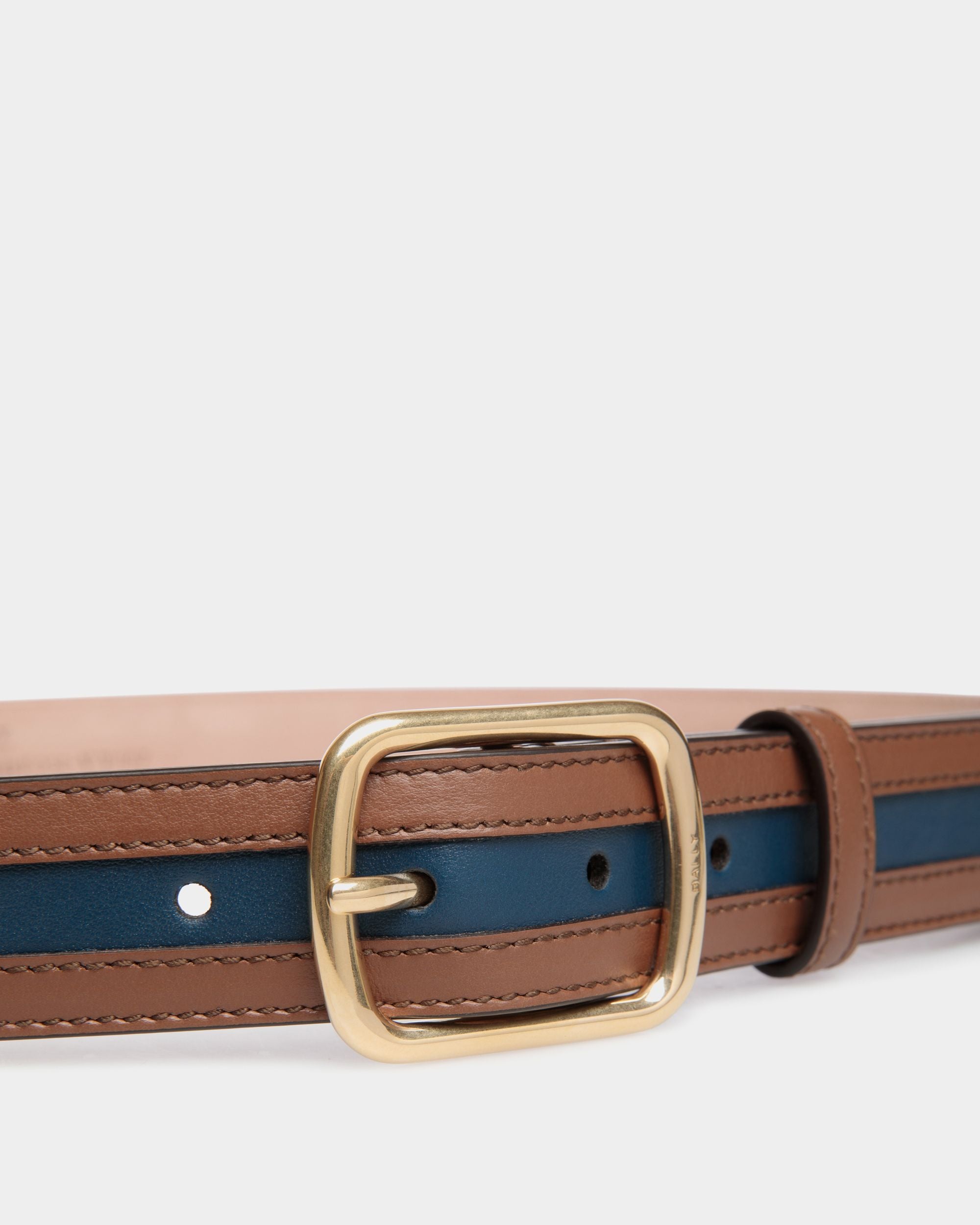 Cintura Orson 30 mm In Pelle Marrone E Navy Blue - Uomo - Bally - 03