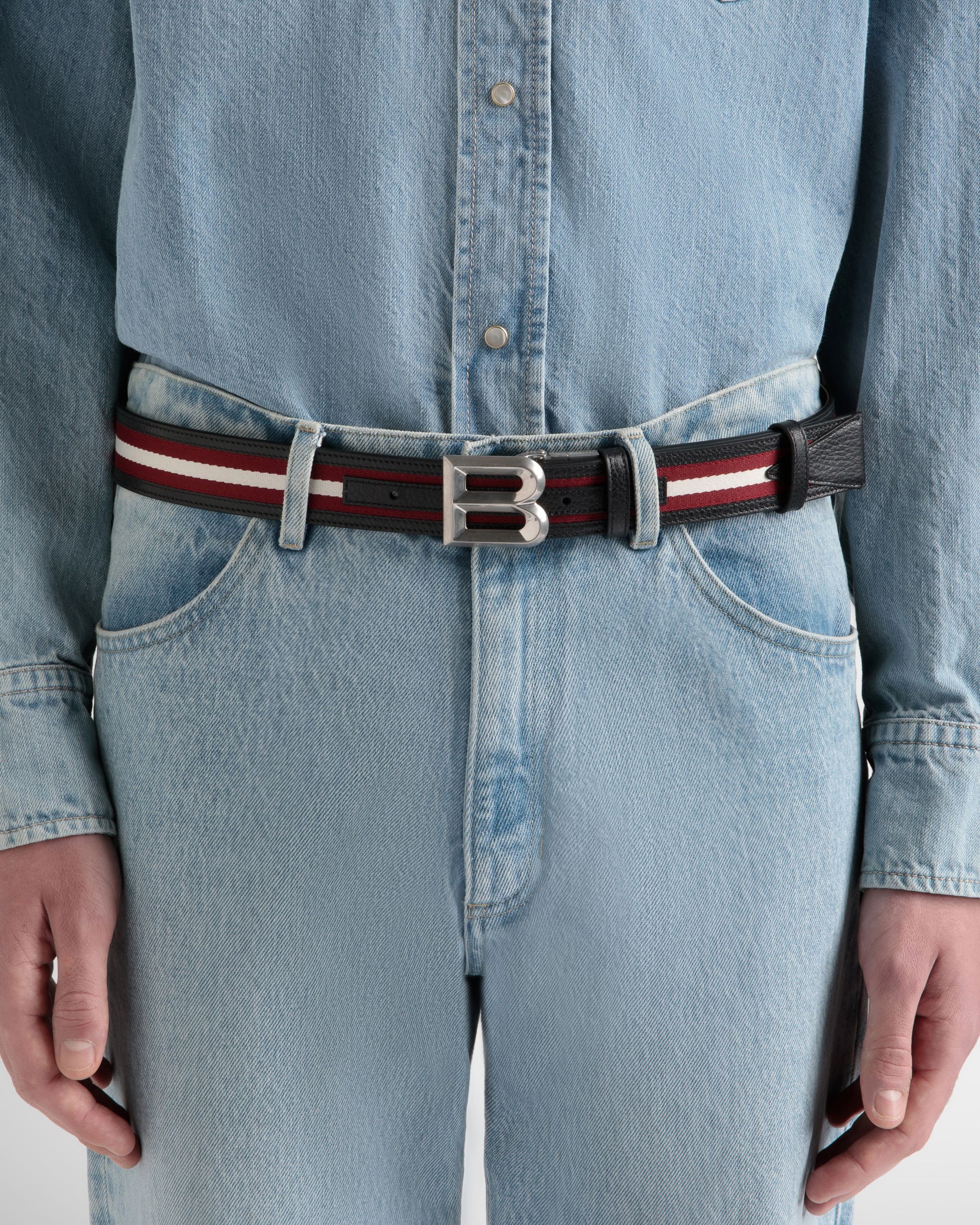 Cintura B Bold 35 mm Reversibile In Tessuto Bianco E Rosso E Pelle - Uomo - Bally - 03