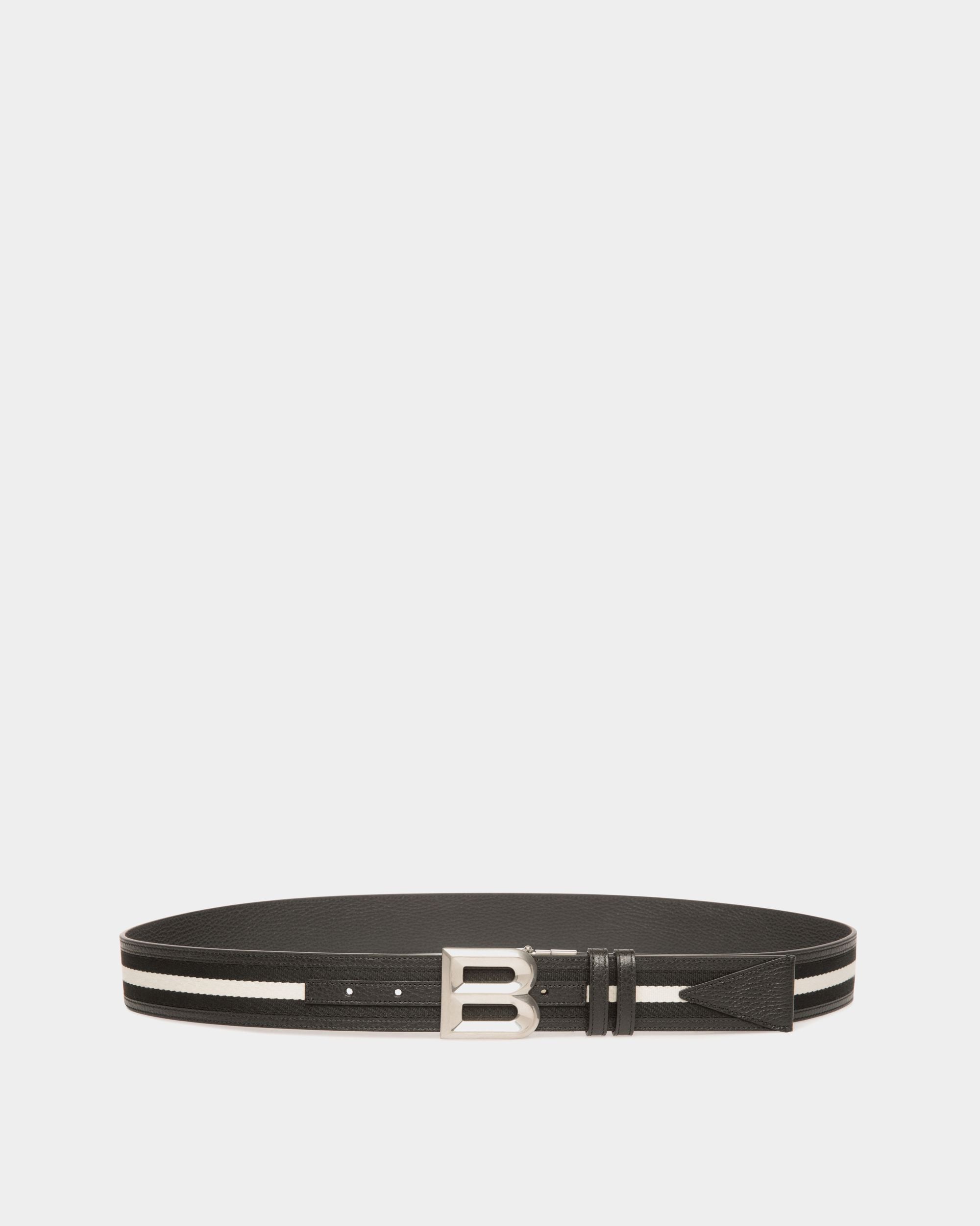 Cintura Reversibile B Bold 40 mm In Tessuto Bianco E Nero E Pelle Nera - Uomo - Bally - 01