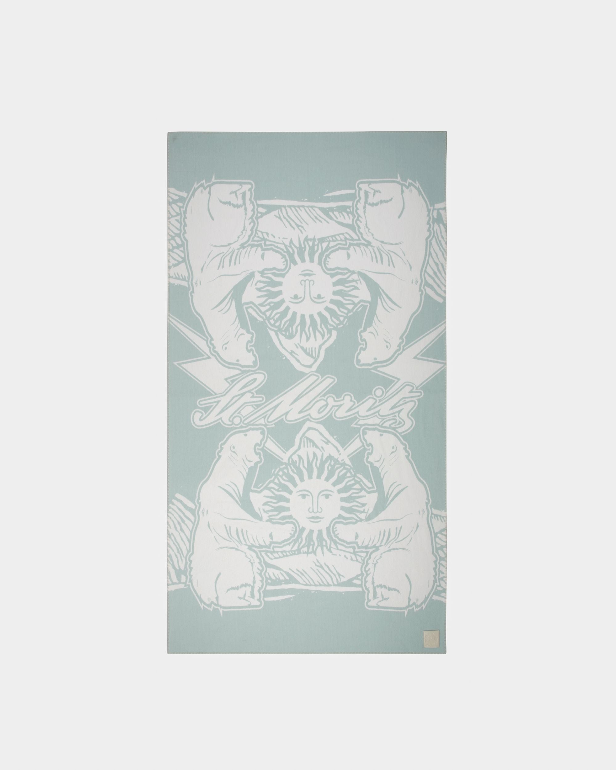 Scialle St. Moritz In Jacquard Di Lana Blu Chiaro E Avorio - Uomo - Bally - 01