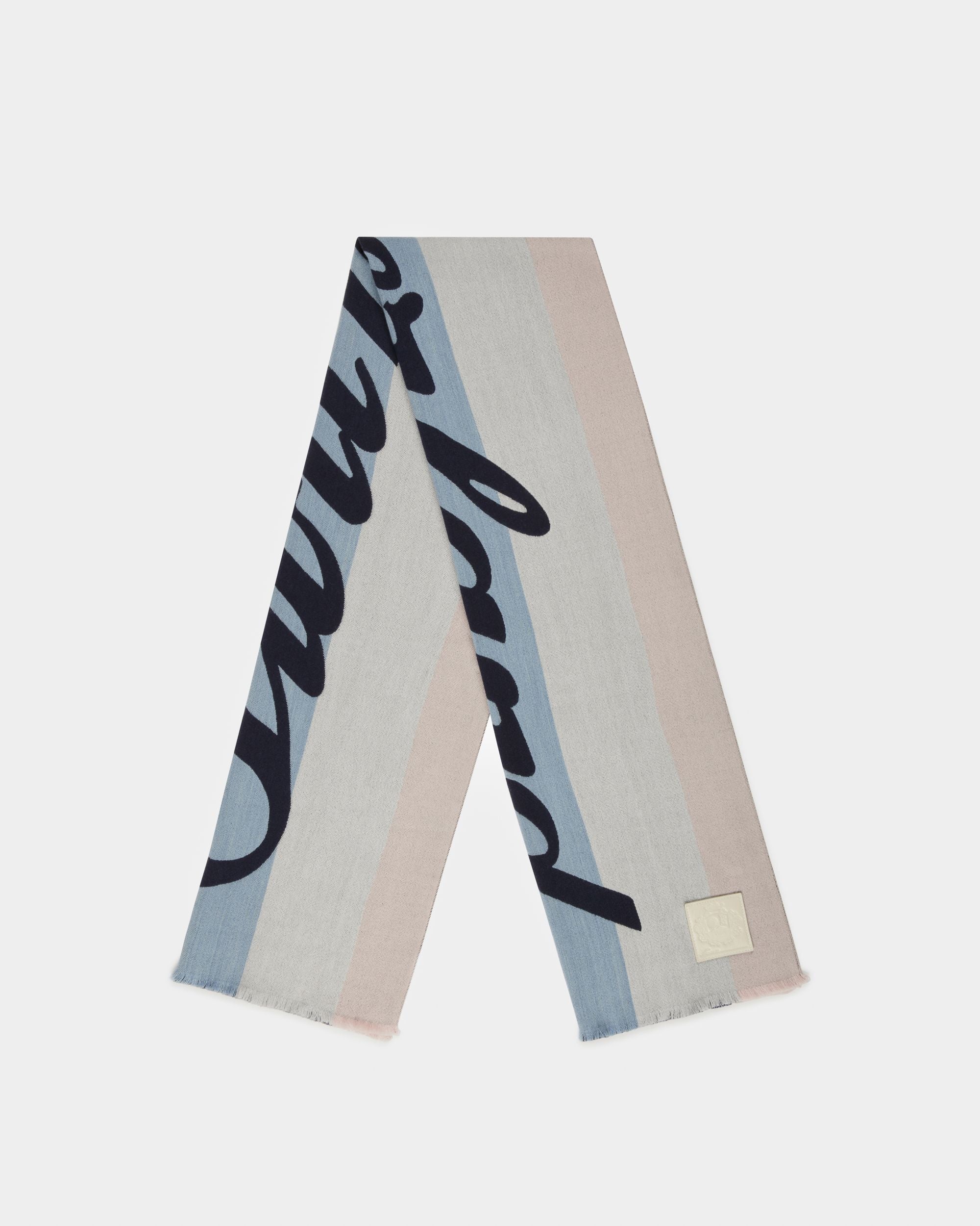 Sciarpa In Jacquard Di Lana Blu E Rosa - Uomo - Bally - 01