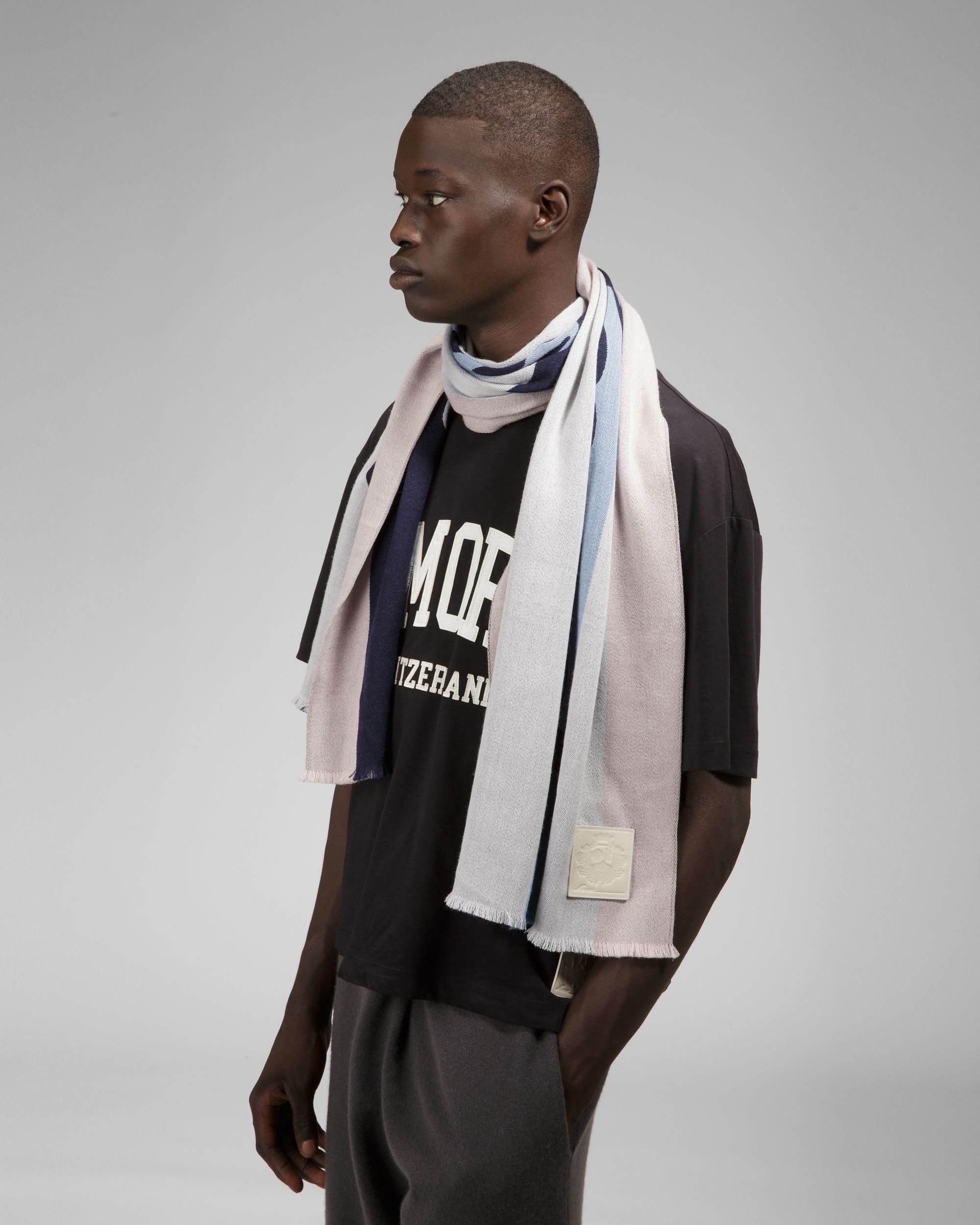 Sciarpa In Jacquard Di Lana Blu E Rosa - Uomo - Bally - 05