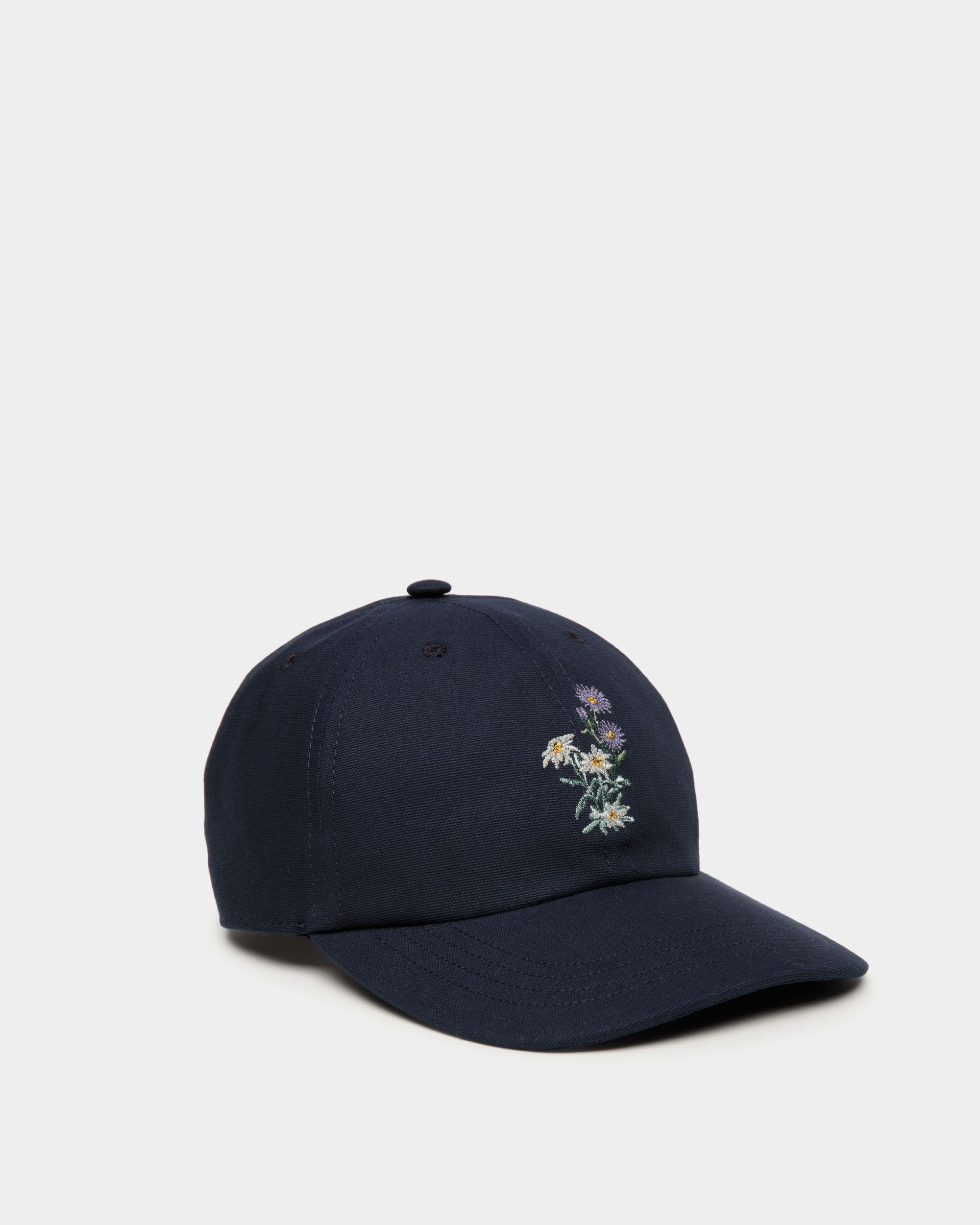 Cappellino In Cotone Navy Blue Con Ricamo Mountain Flower - Uomo - Bally - 01
