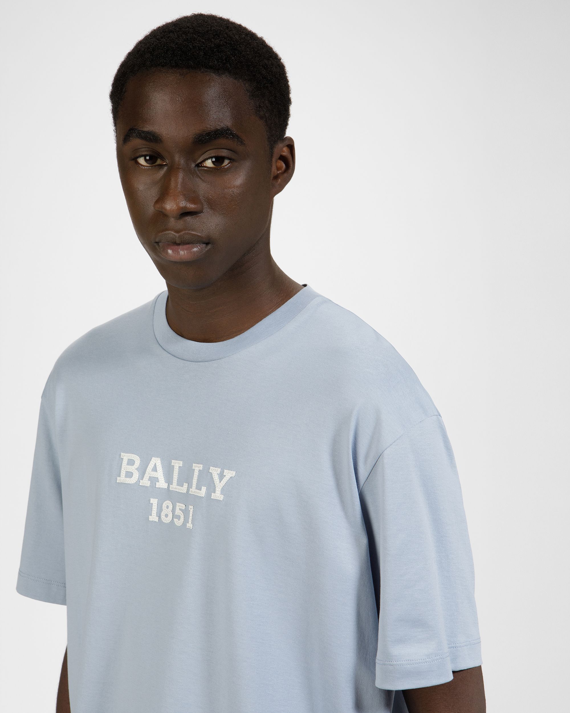 T-Shirt In Cotone Azzurro E Avorio - Uomo - Bally - 03