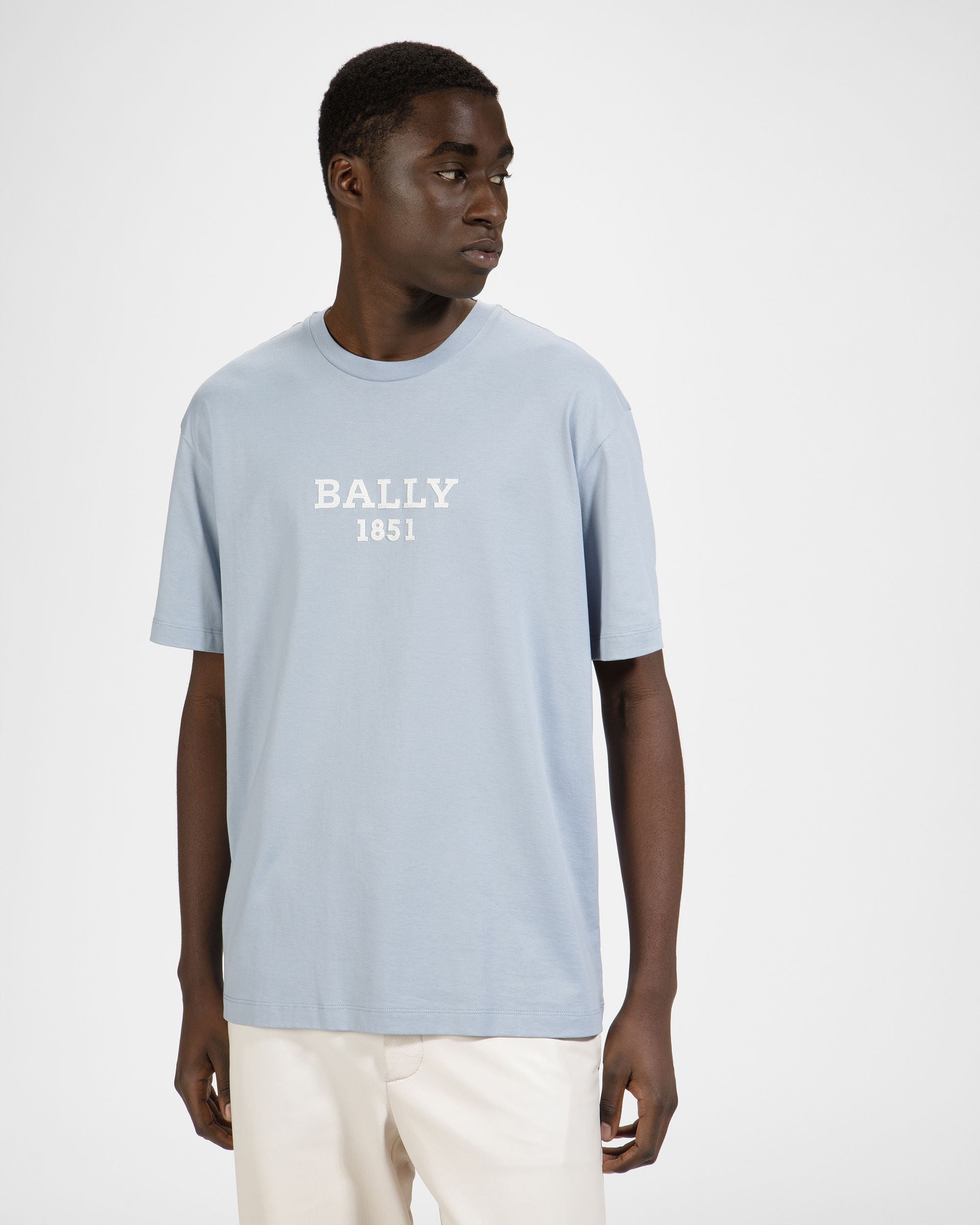 T-Shirt In Cotone Azzurro E Avorio - Uomo - Bally - 04