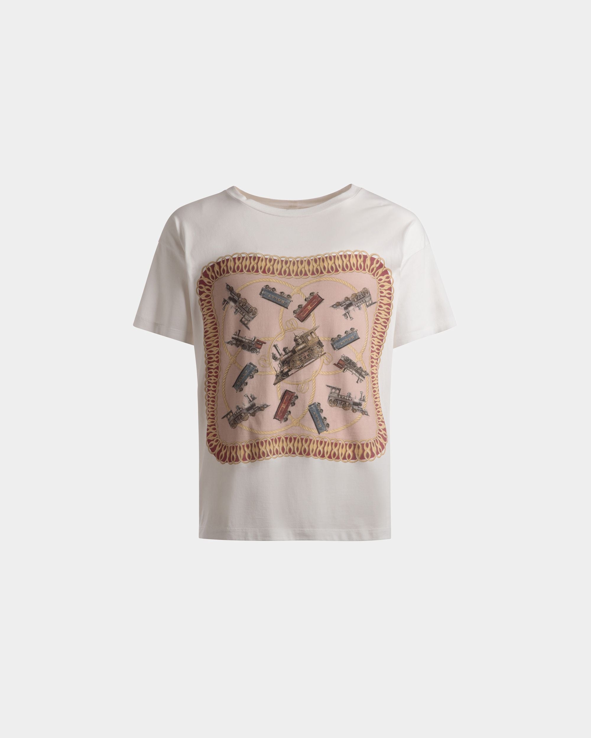 T-Shirt Stampa Train In Cotone Bianco - Uomo - Bally - 01