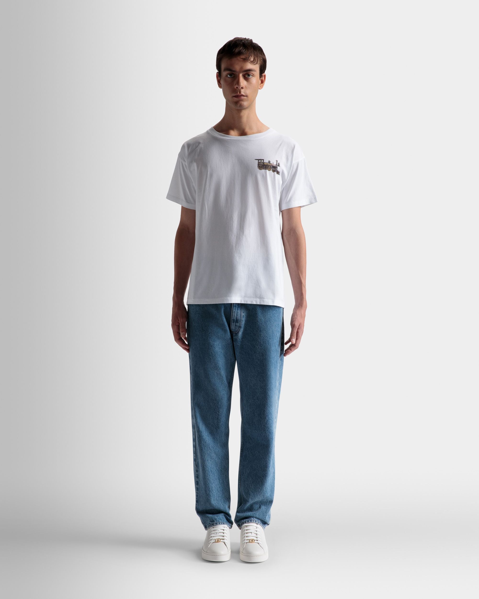 T-Shirt Con Motivo Train In Cotone Bianco - Uomo - Bally - 02