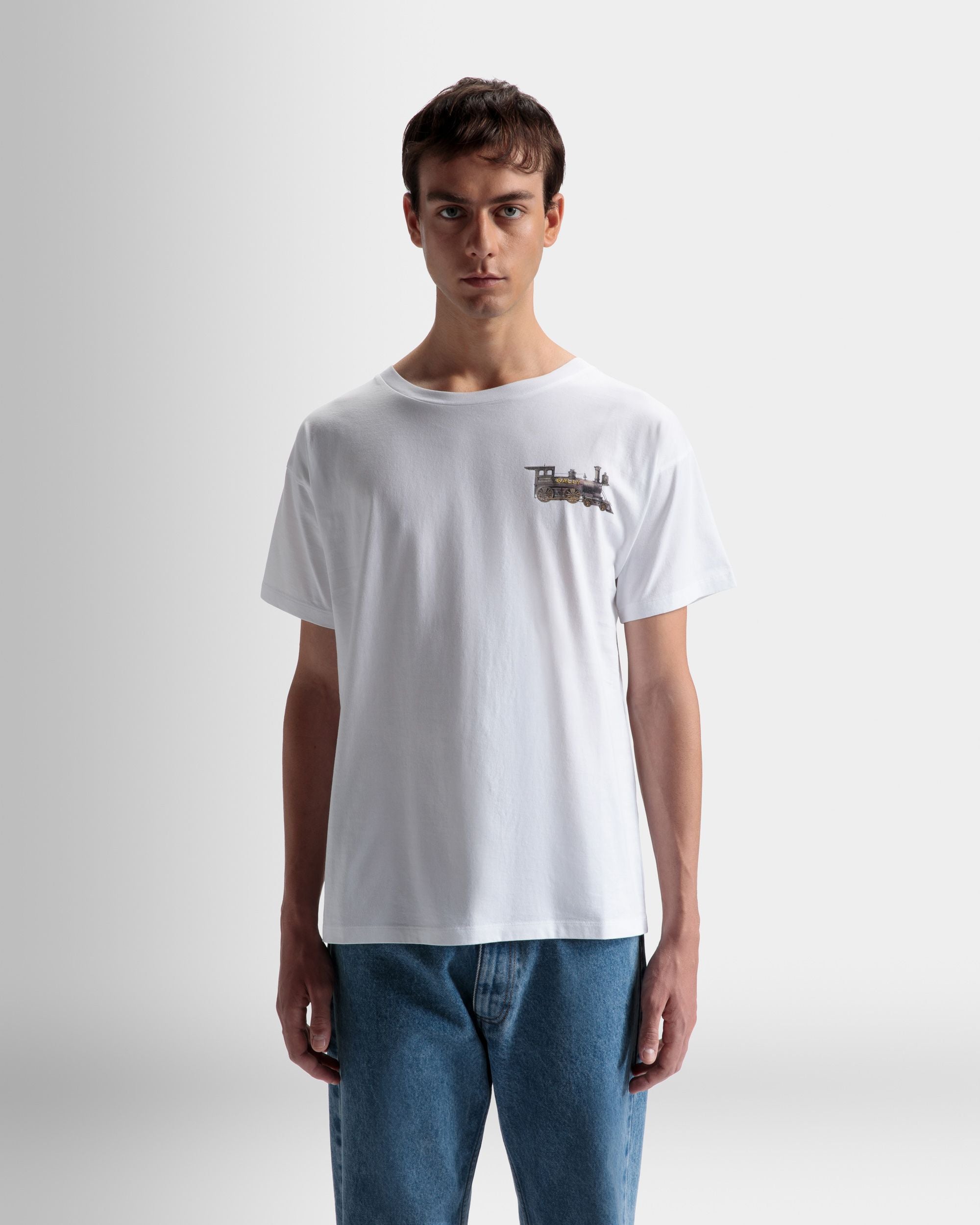 T-Shirt Con Motivo Train In Cotone Bianco - Uomo - Bally - 03