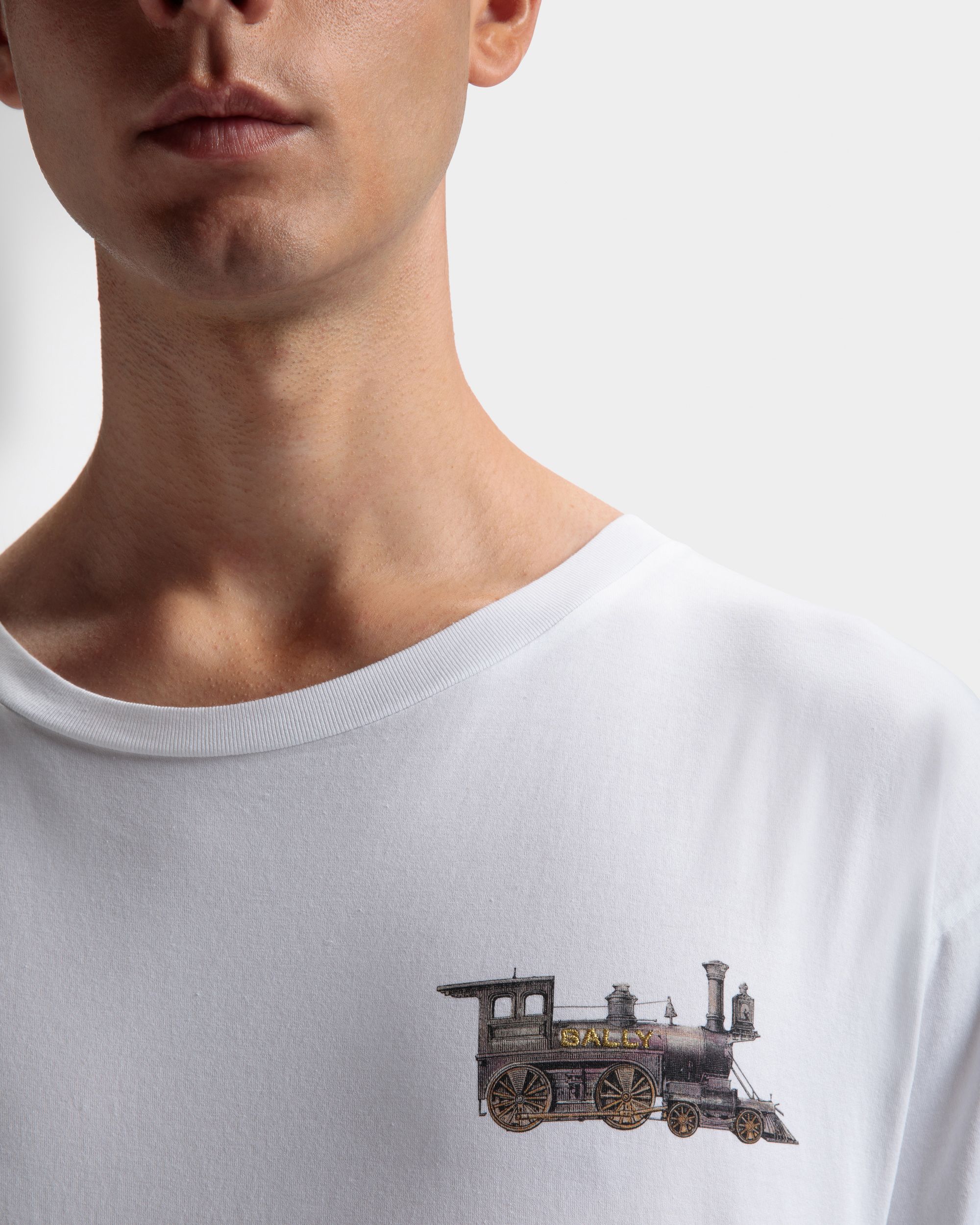 T-Shirt Con Motivo Train In Cotone Bianco - Uomo - Bally - 04