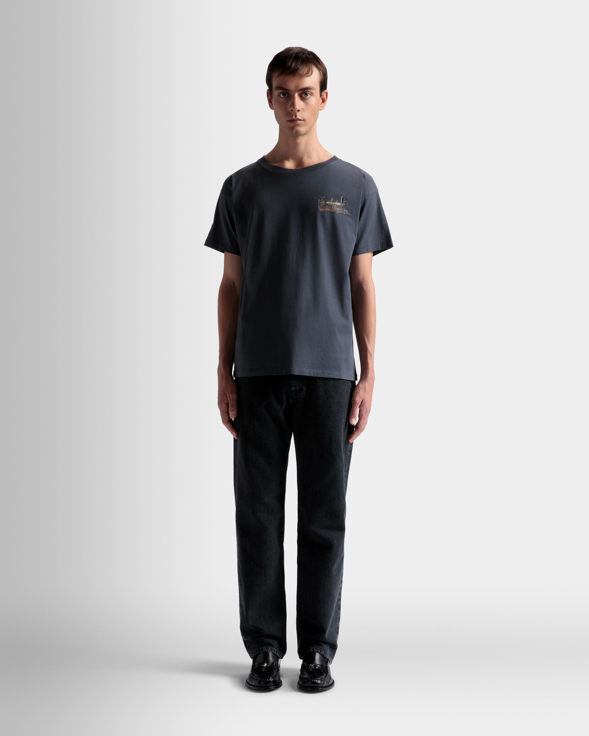 T-Shirt Con Motivo Train In Cotone Grigio Scuro - Uomo - Bally - 02