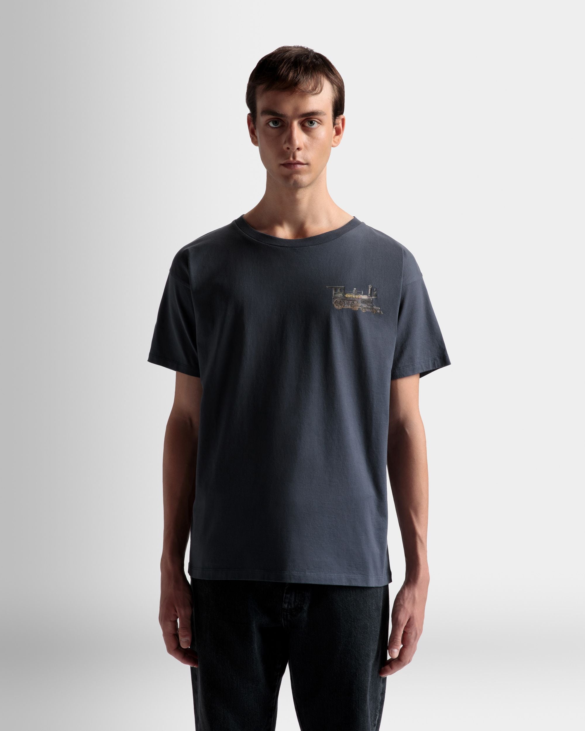 T-Shirt Con Motivo Train In Cotone Grigio Scuro - Uomo - Bally - 03