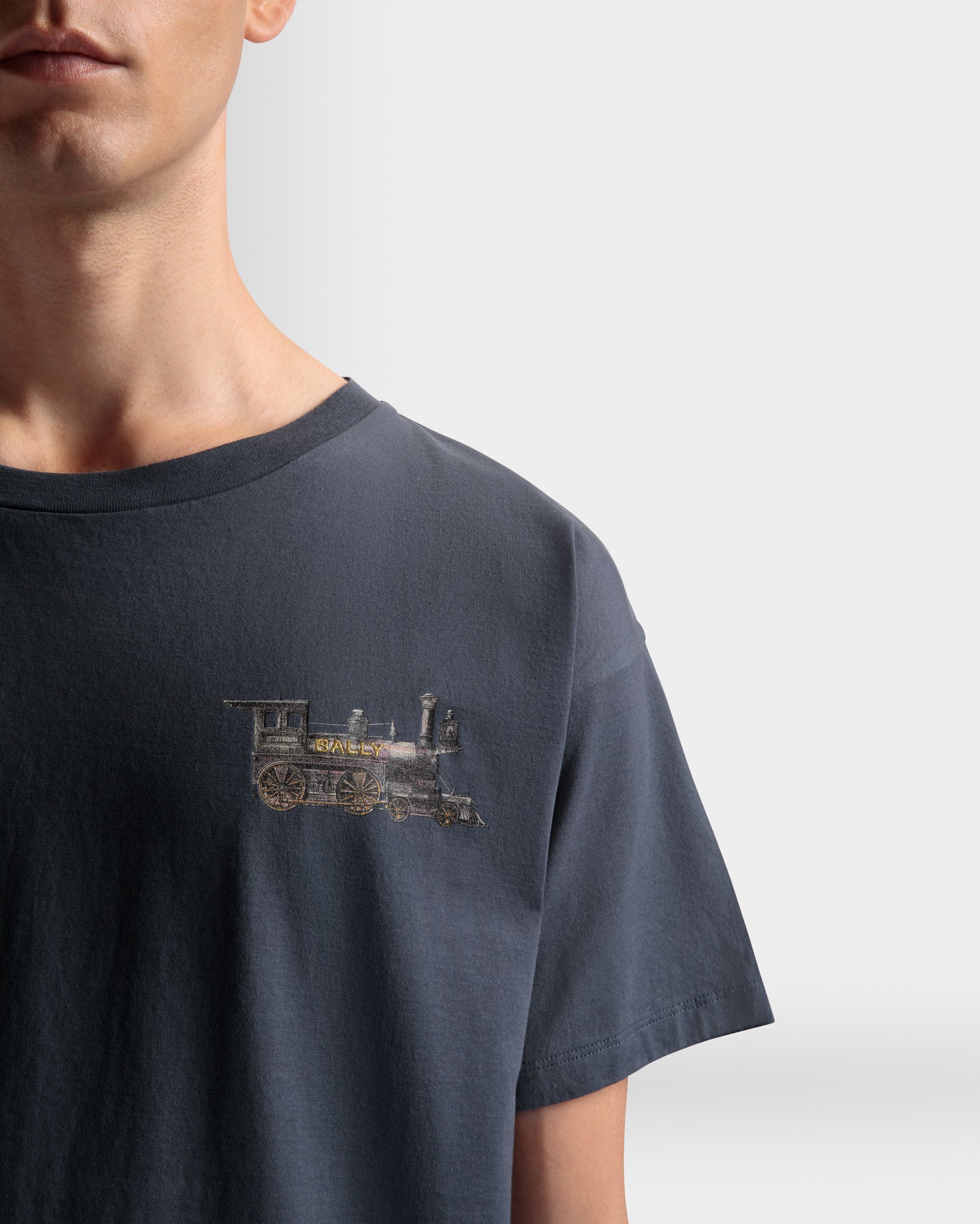 T-Shirt Con Motivo Train In Cotone Grigio Scuro - Uomo - Bally - 04