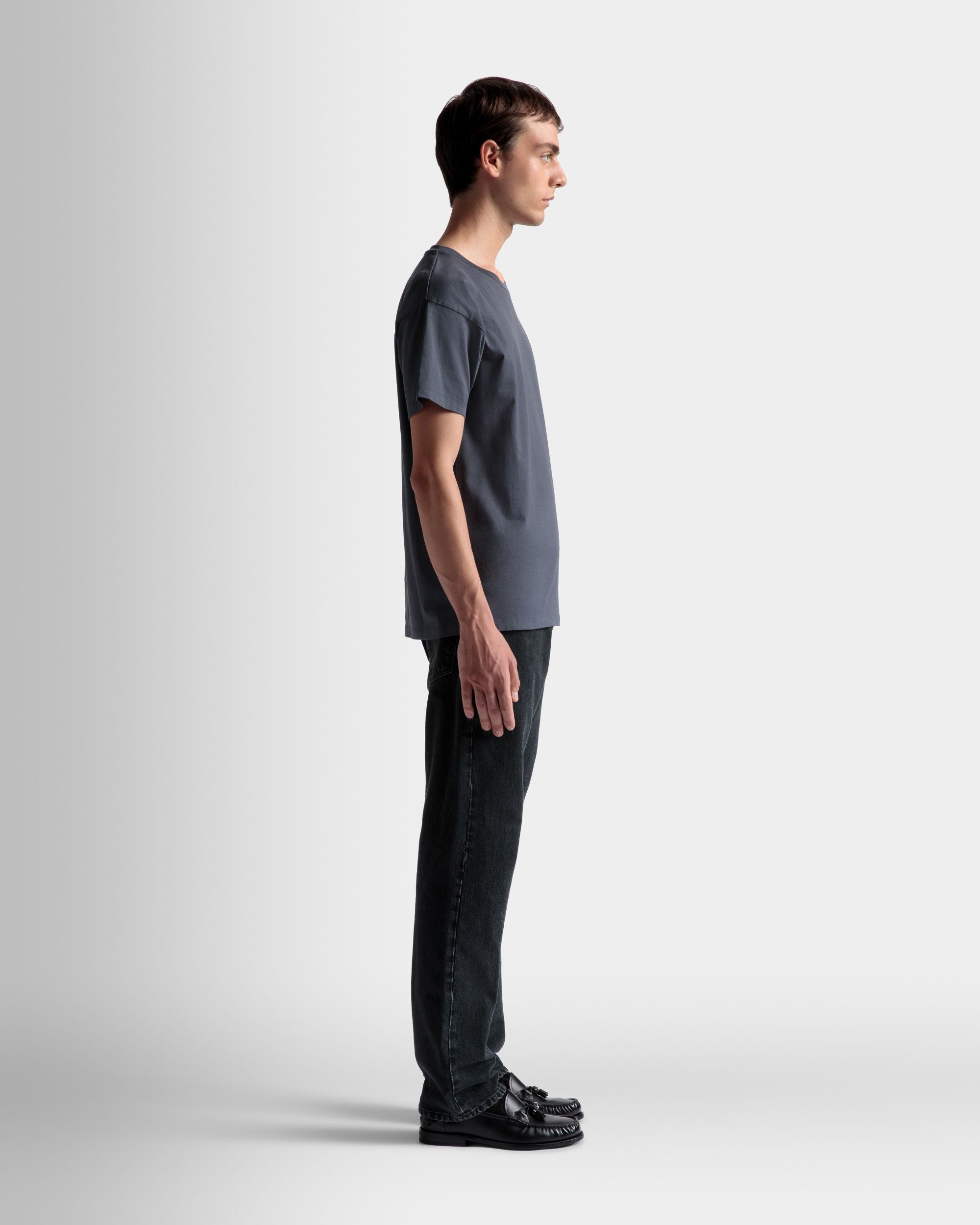 T-Shirt Con Motivo Train In Cotone Grigio Scuro - Uomo - Bally - 05