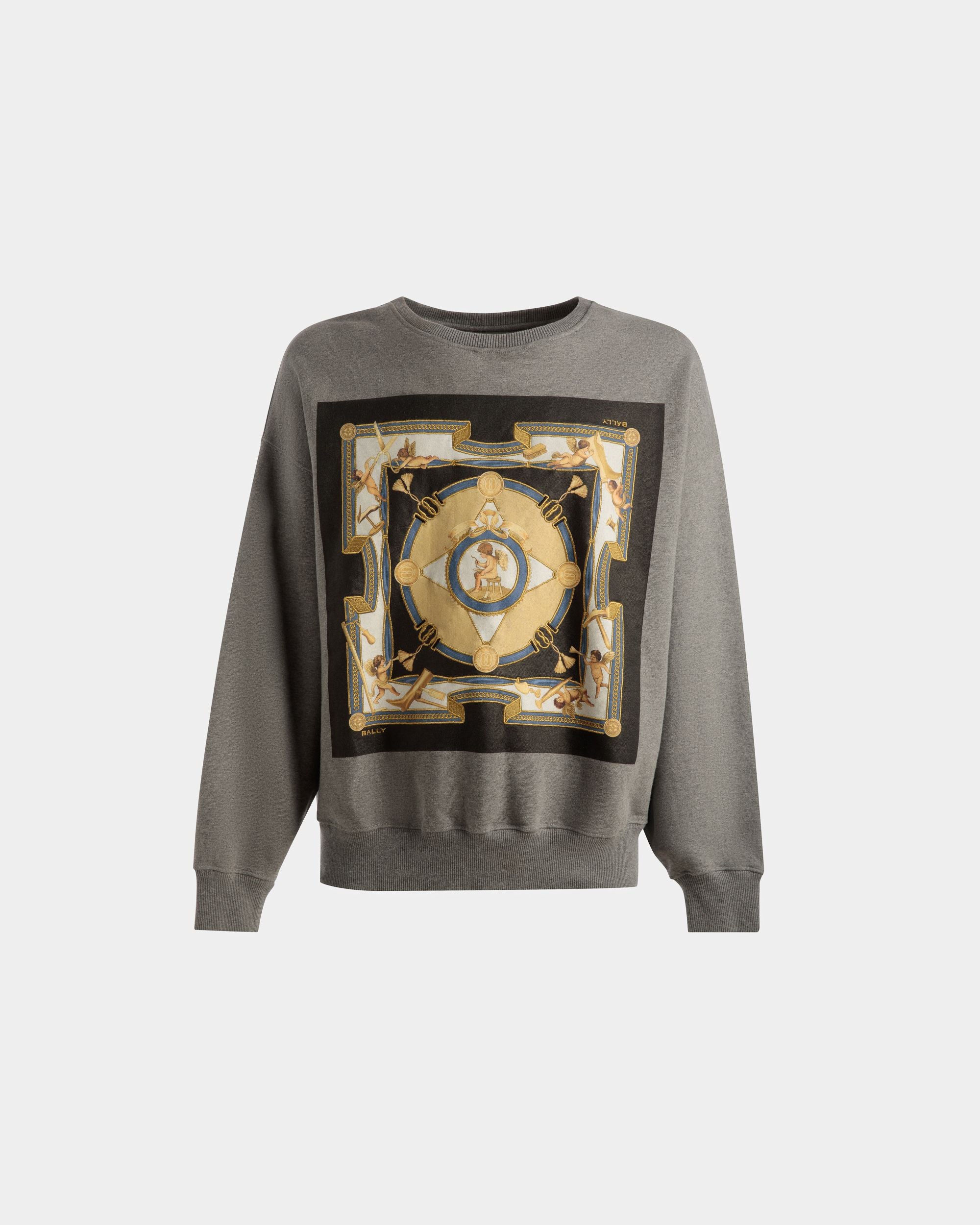 Felpa Con Stampa In Cotone Grigio Mélange - Uomo - Bally - 01