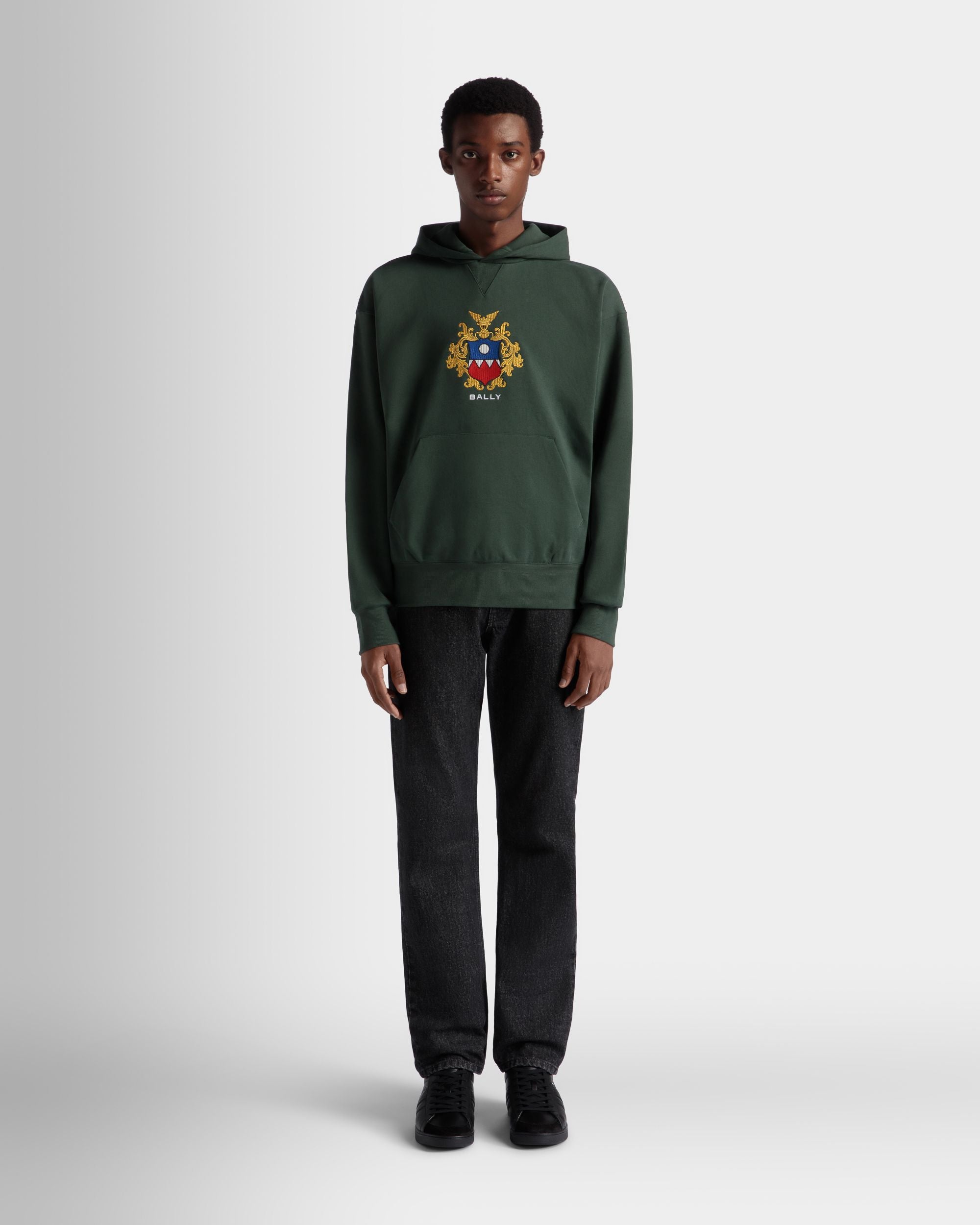 Maglia Con Cappuccio In Cotone Bottle Green Con Logo Bally Crest - Uomo - Bally - 02